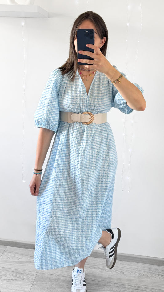 Robe Mi-Longue VICHY Bleu Ciel