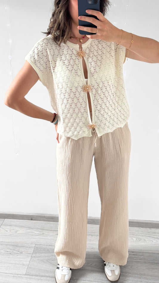 Pantalon Gaze De Coton LILOU Beige