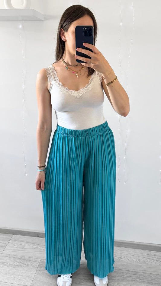 Pantalon plissé ROMANE Bleu Canard