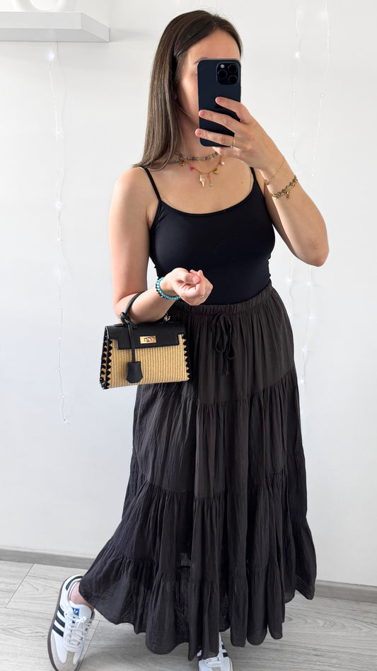 Jupe Longue CÉLIA En Coton Chocolat