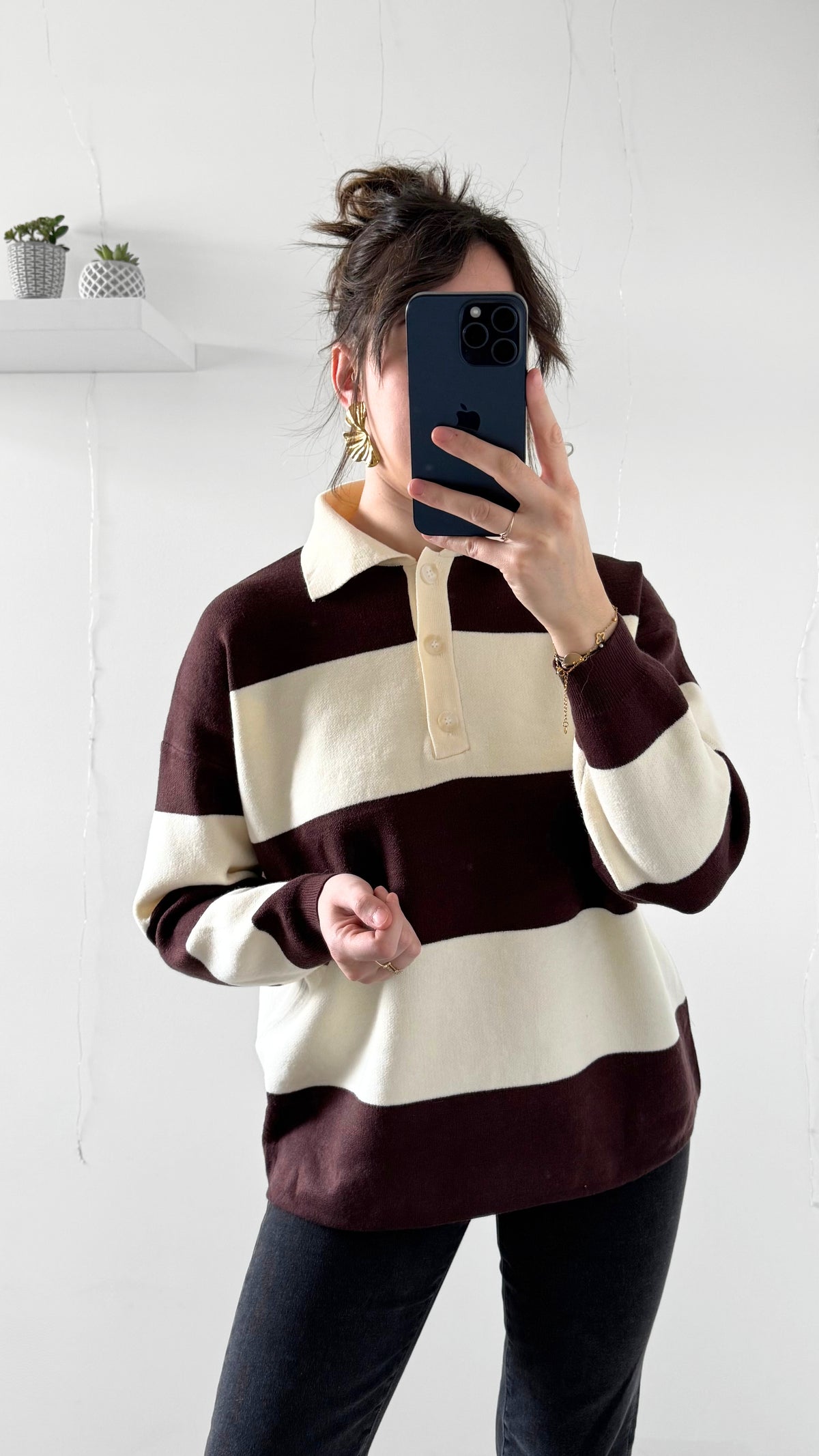 Polo Rayé ANAË Crème & Marron
