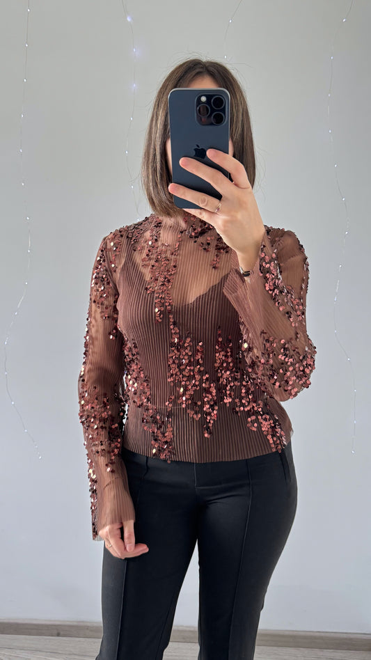 Top À Sequins EMMA Marron