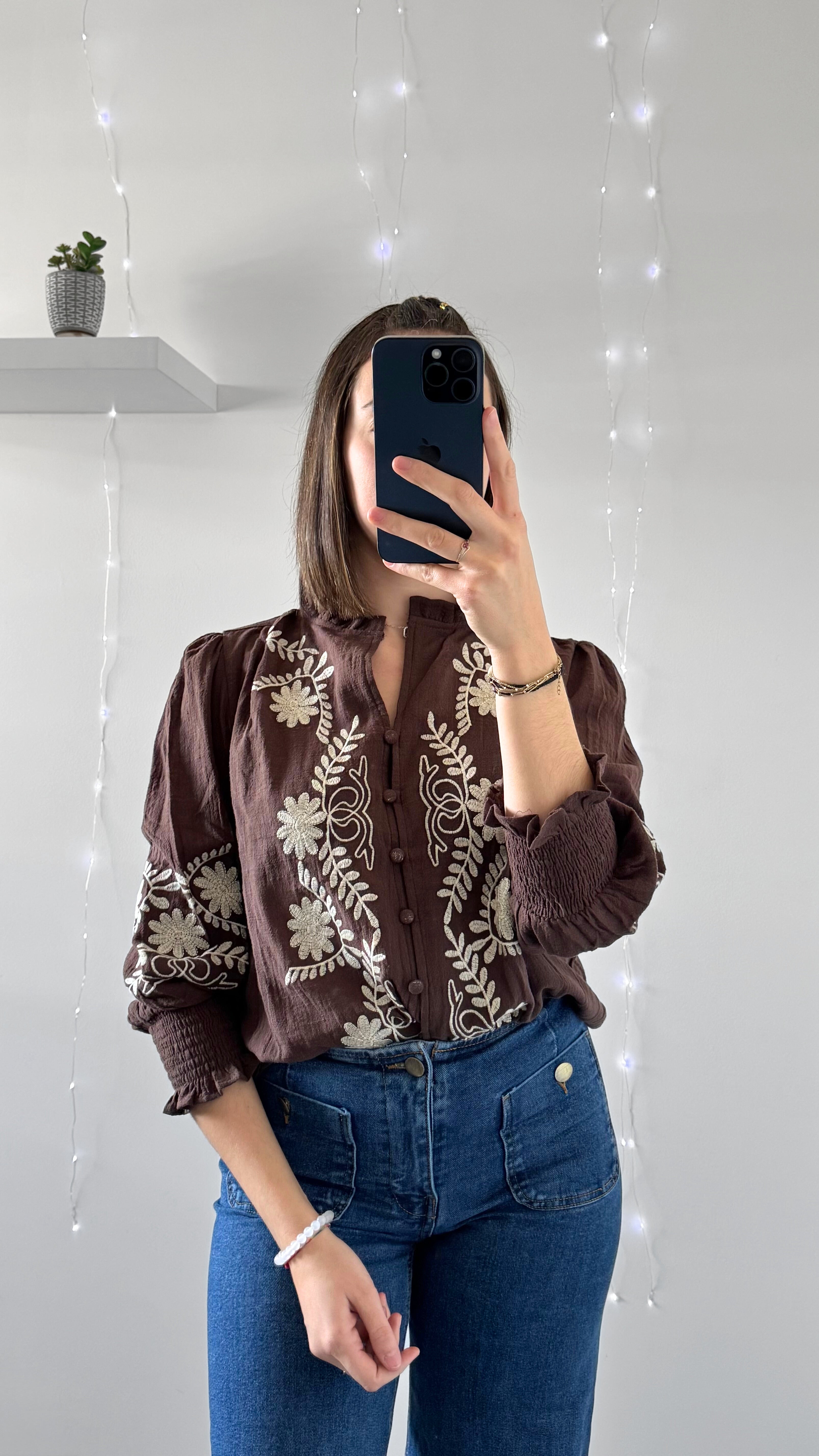 Chemise Brodée MONA Marron