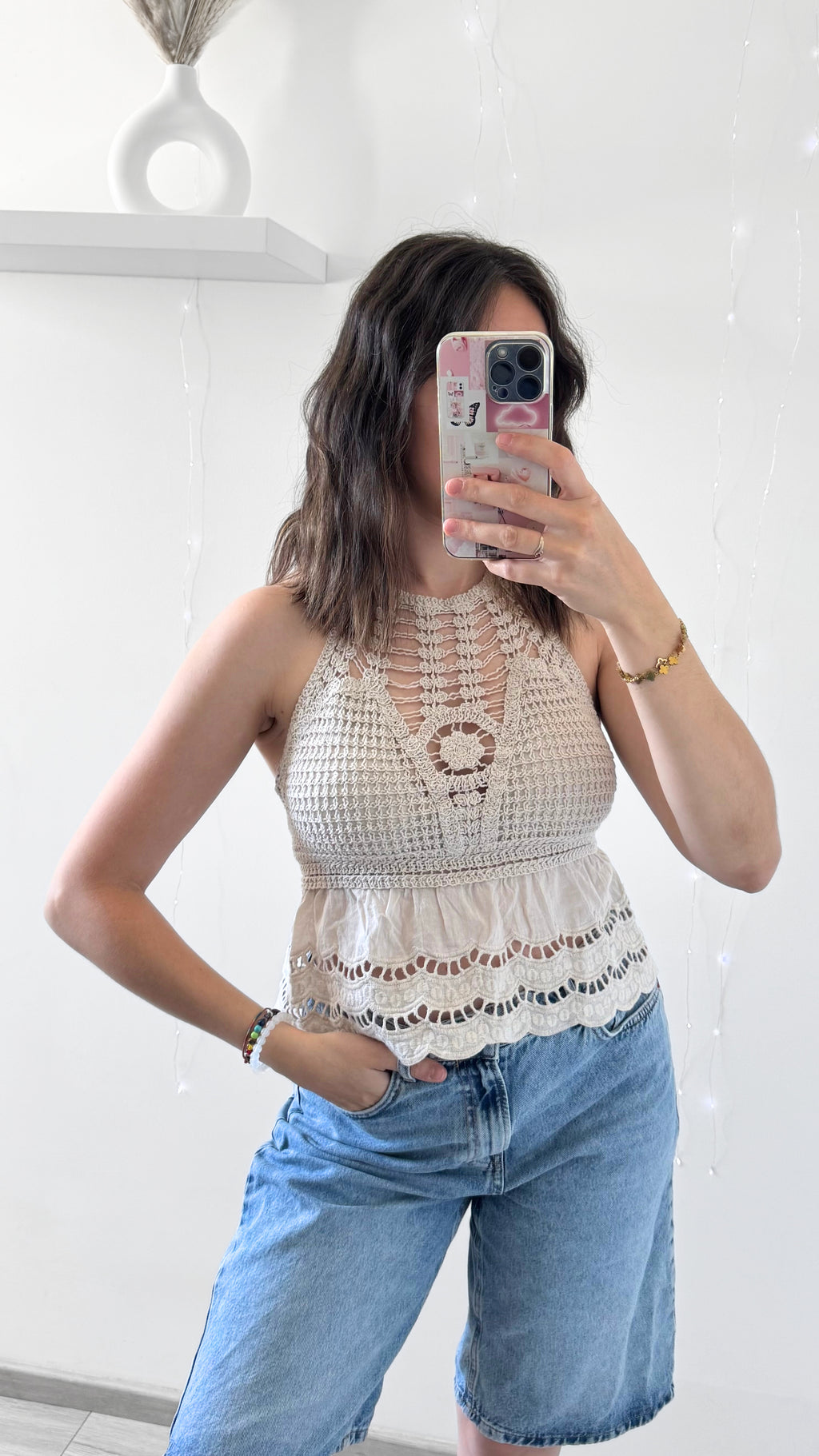 Top En Crochet Et Coton ÉLIA Beige