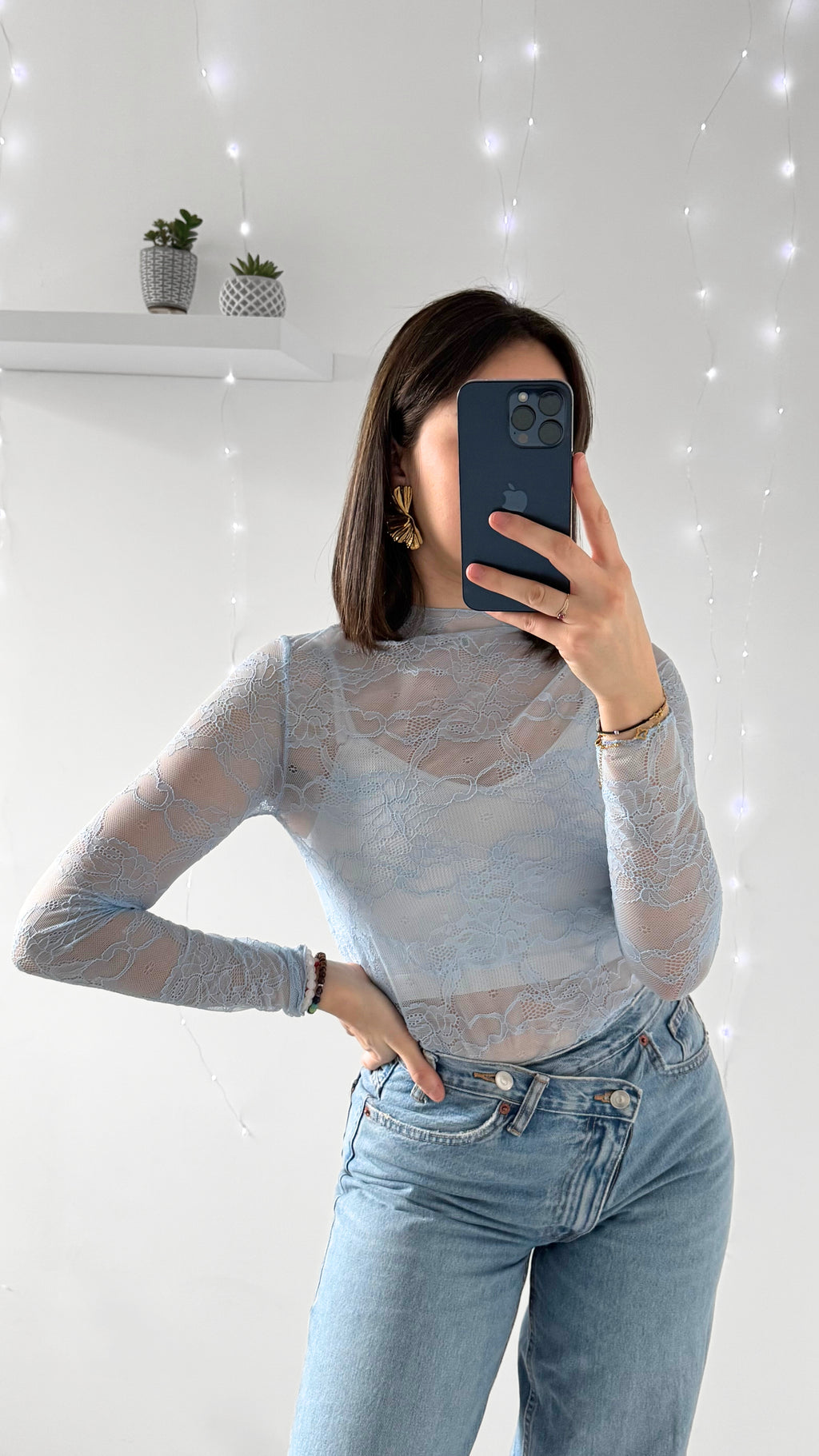 Sous Pull Dentelle ELLOH Bleu Ciel