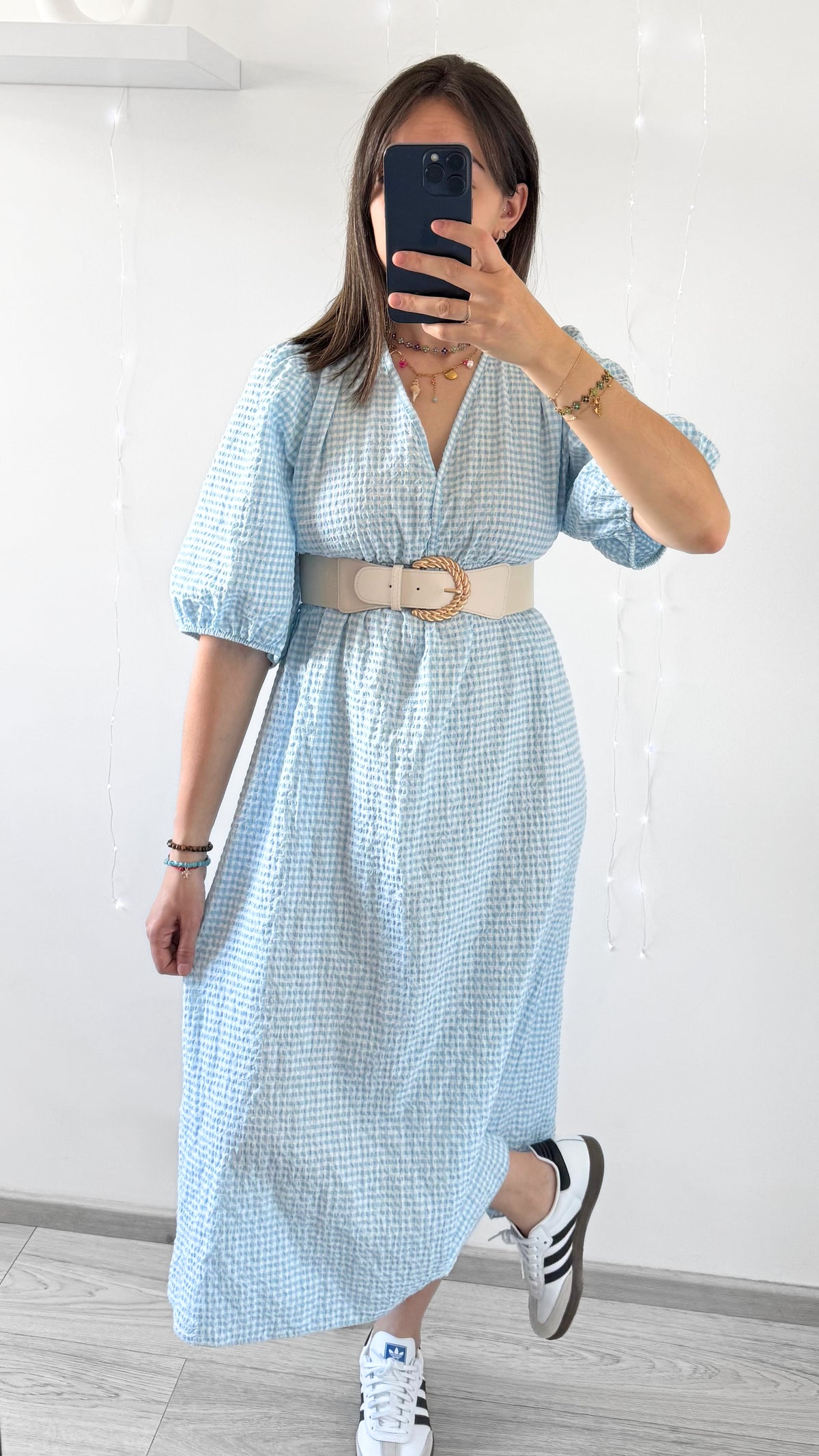 Robe Mi-Longue VICHY Bleu Ciel