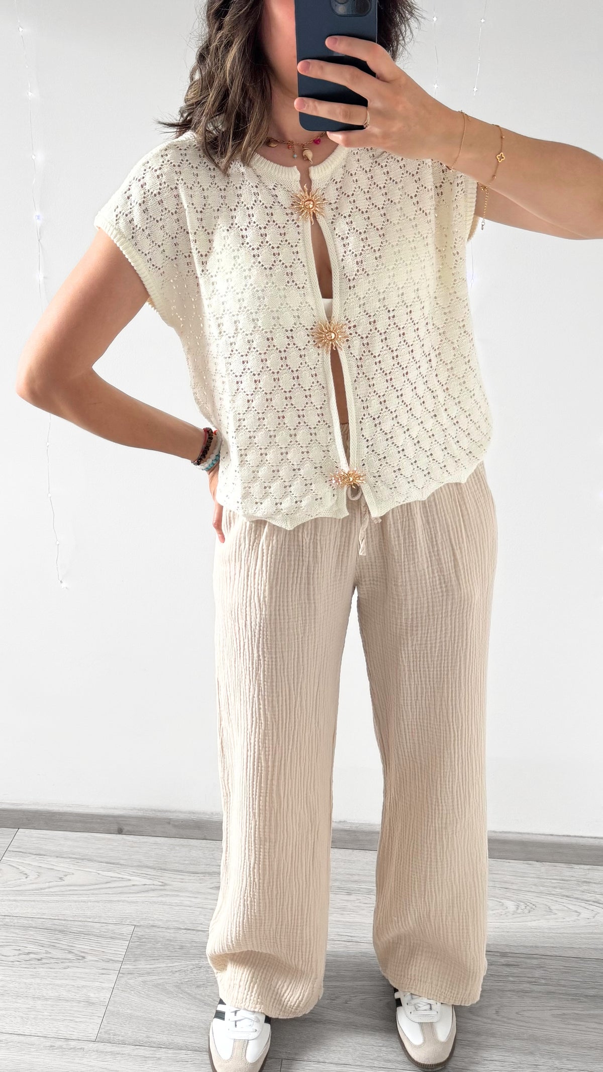 Pantalon Gaze De Coton LILOU Beige
