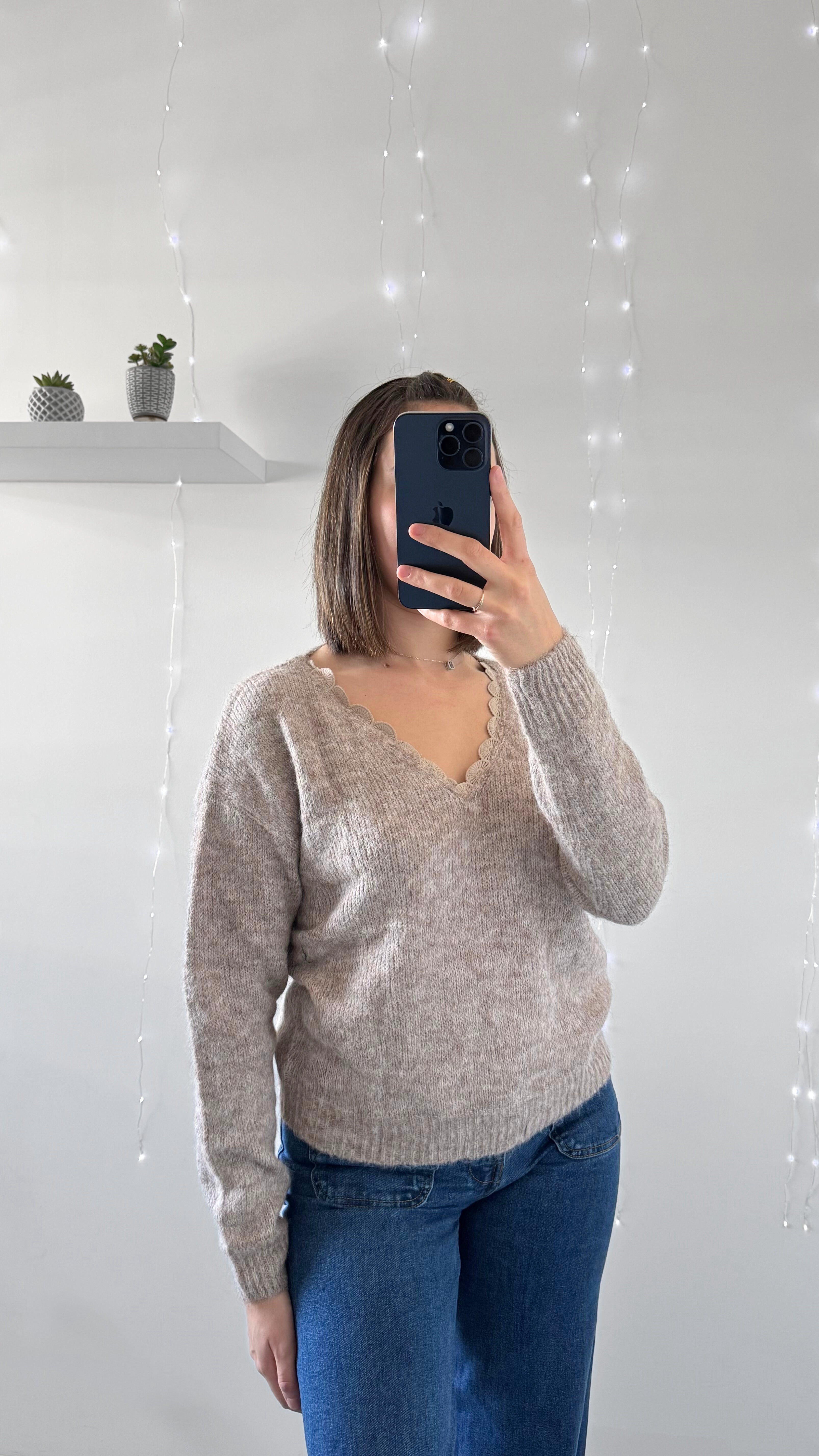 Pull Col V CELESTE Taupe