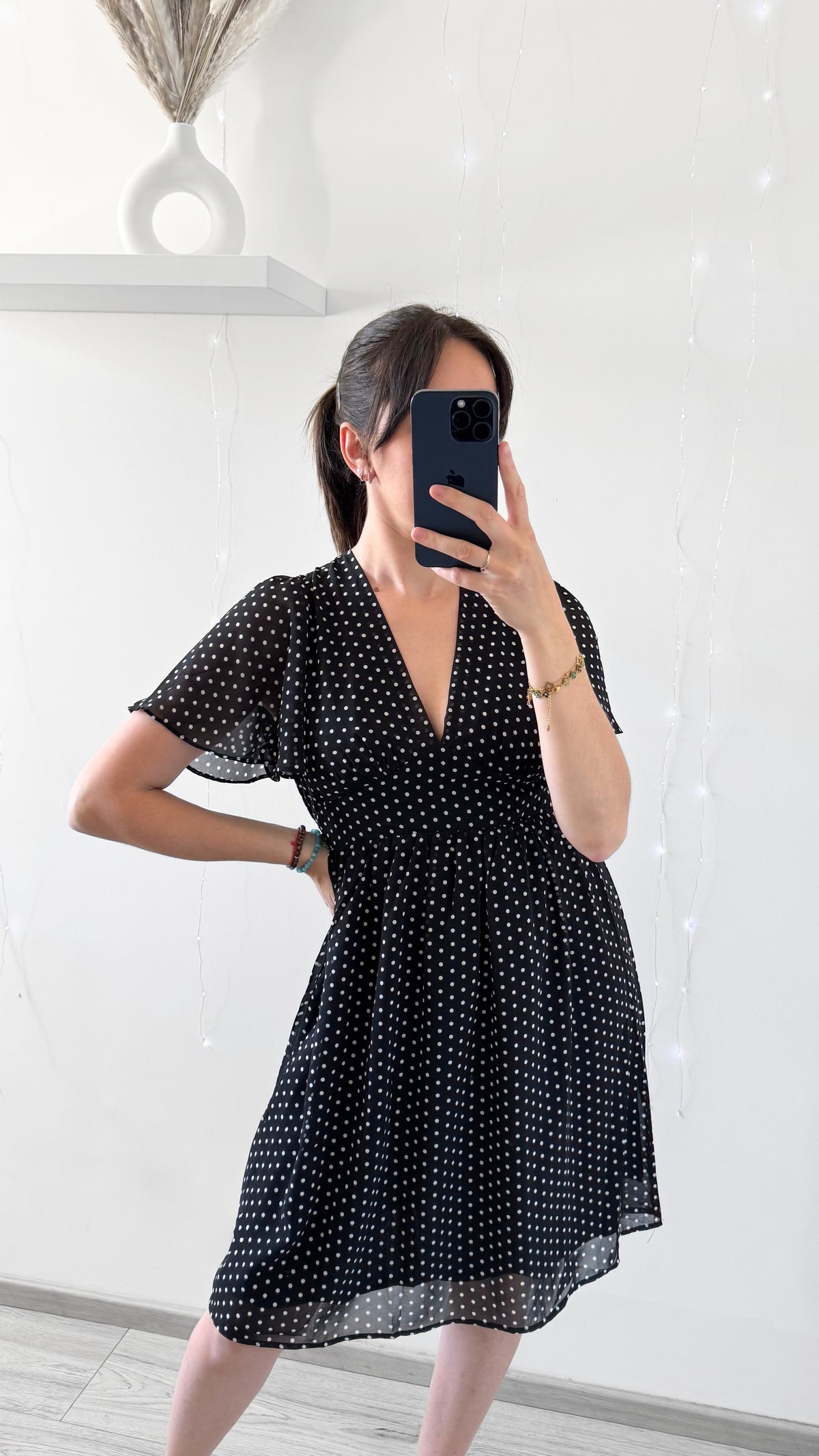 Robe Courte À Pois STELLA Noir