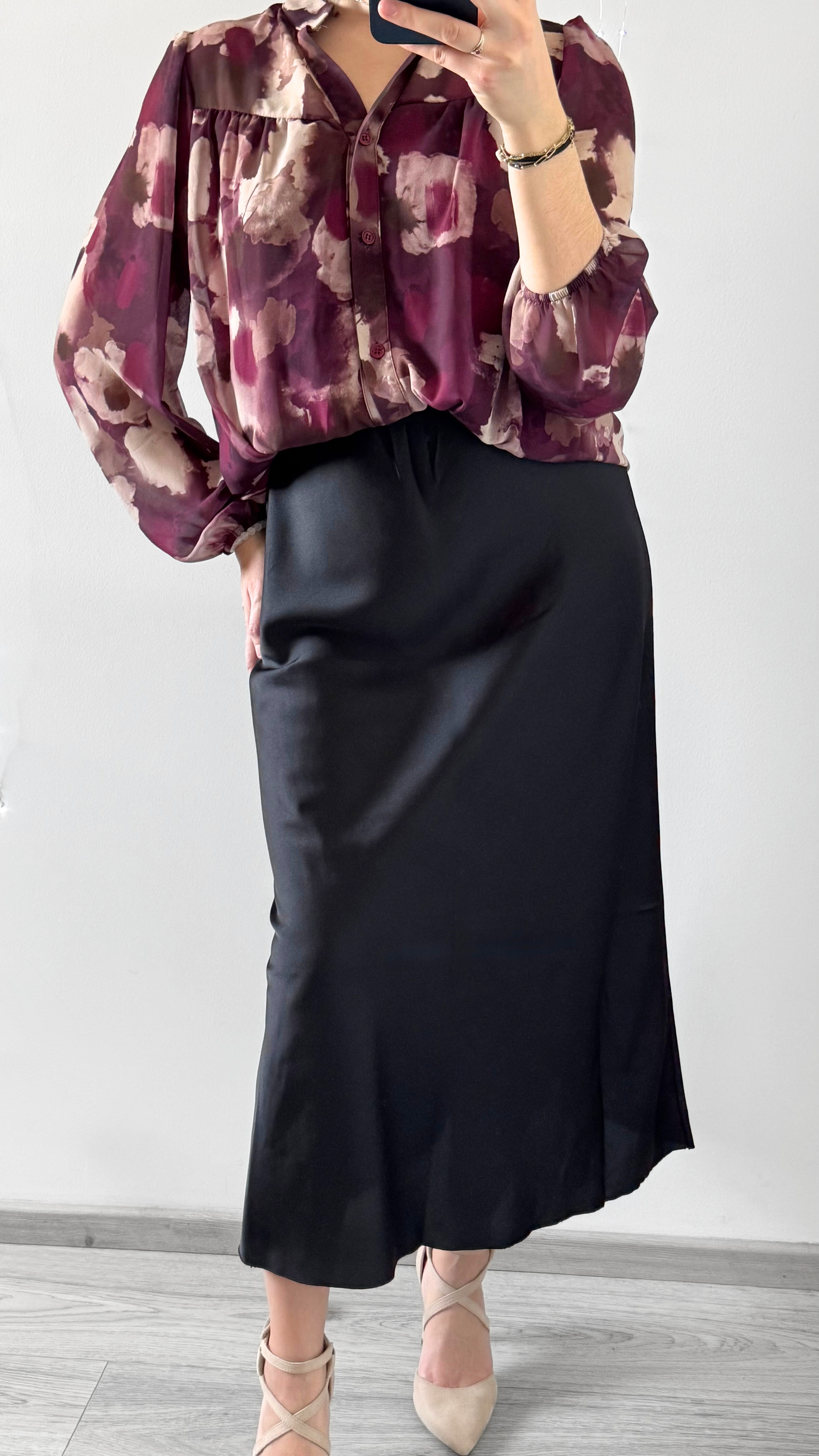 Jupe Longue Satiné LUNA Noir