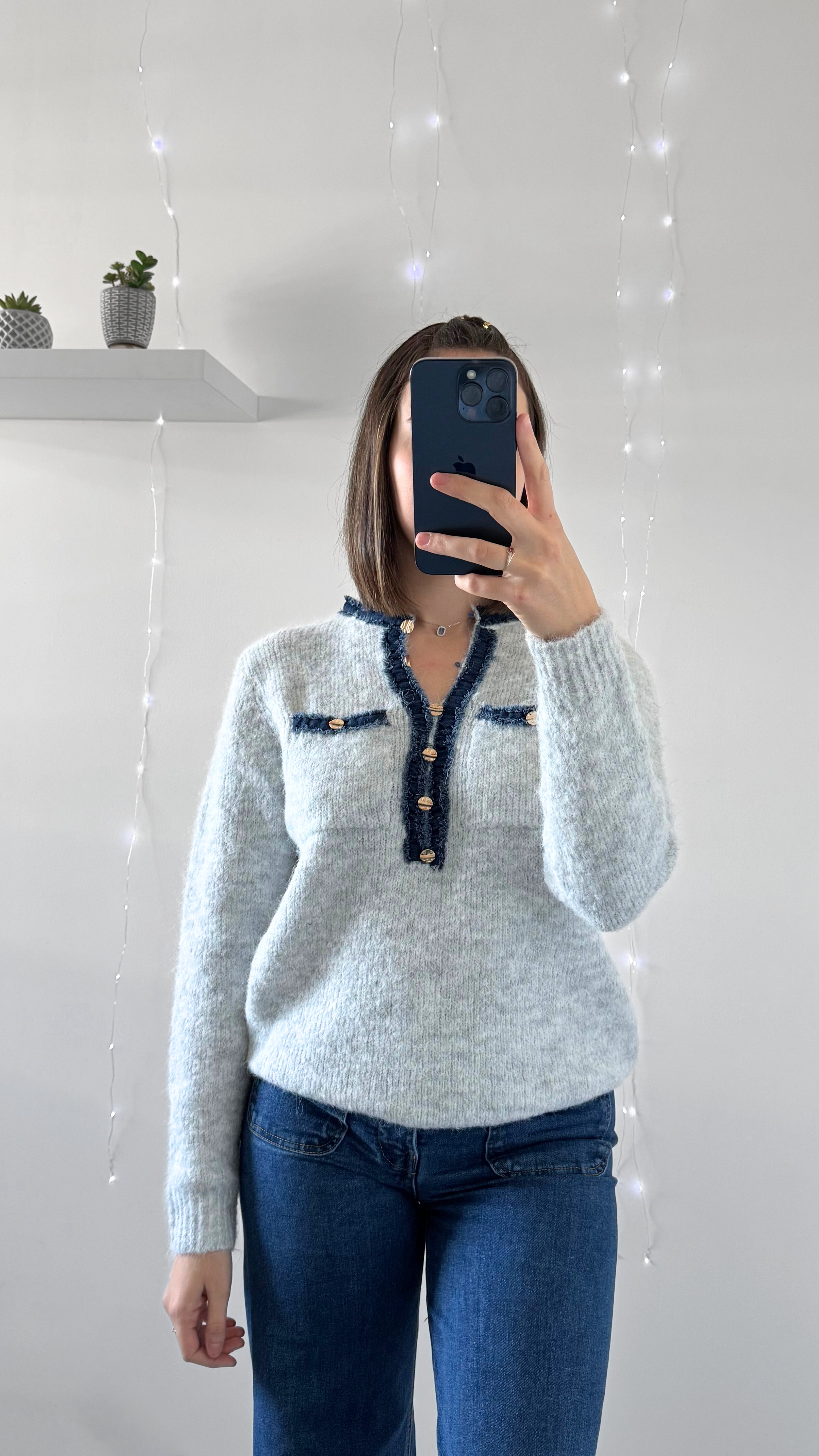 Pull Col V NOÉLIA Gris Claire