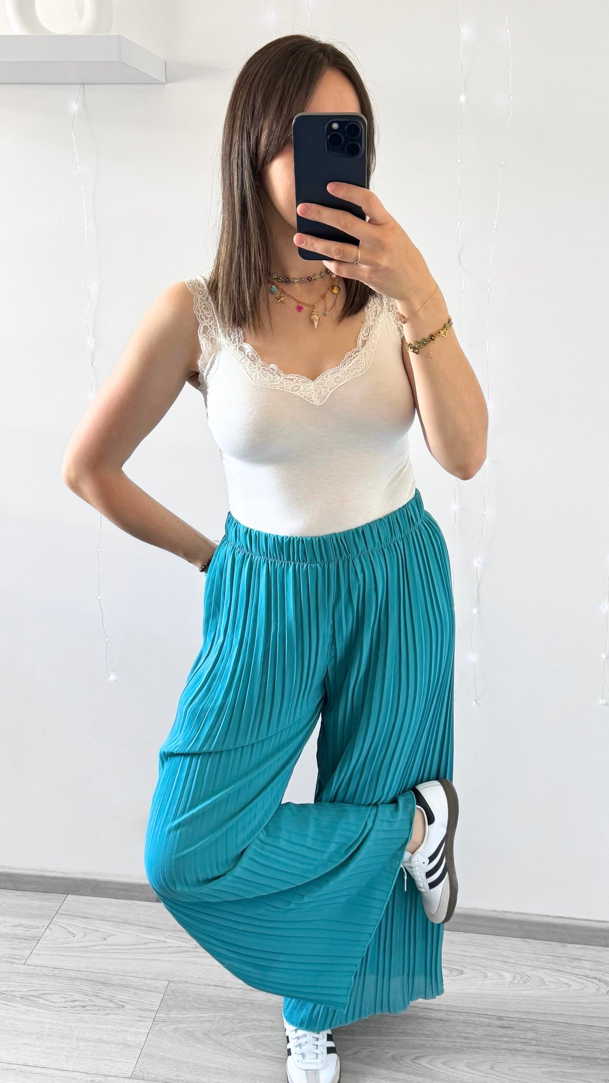 Pantalon plissé ROMANE Bleu Canard