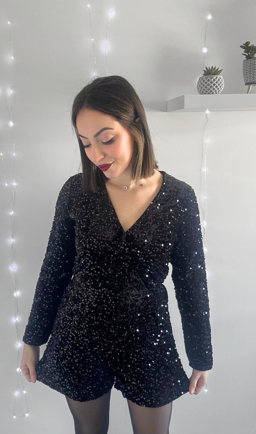 Combi-short Velours À Sequins DIAMANT Noir