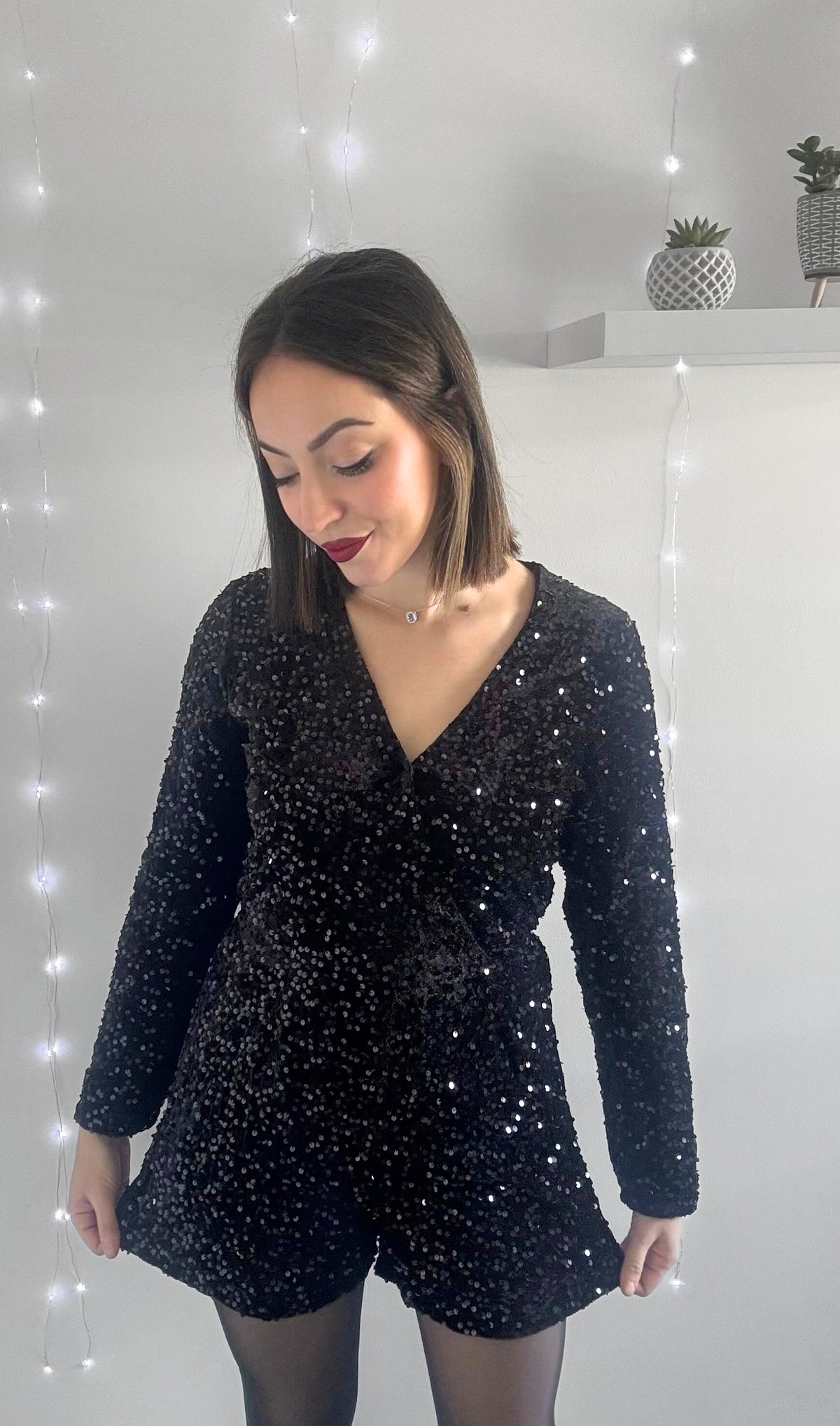 Combi-short Velours À Sequins DIAMANT Noir