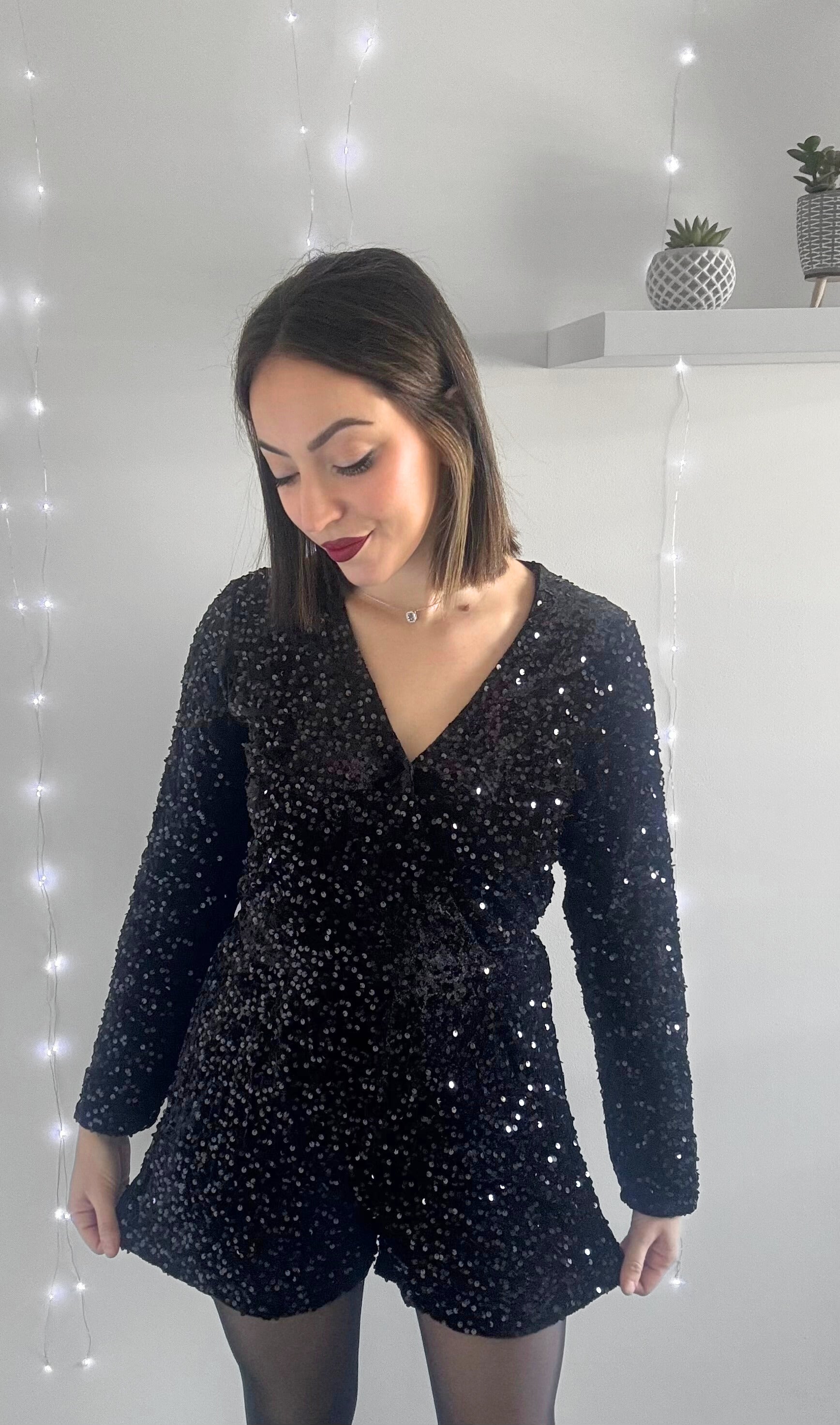 Combi-short Velours À Sequins DIAMANT Noir