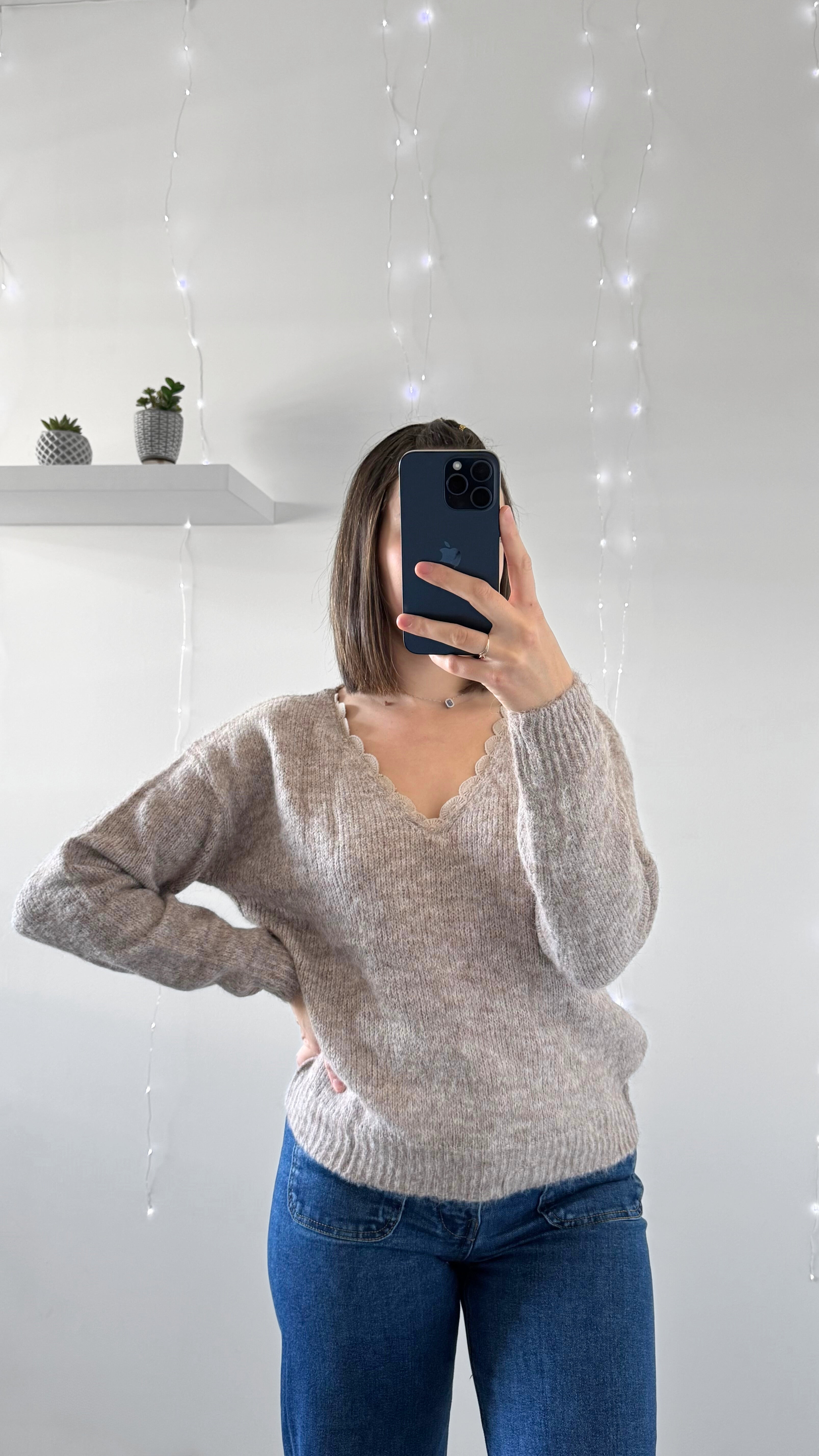 Pull Col V CELESTE Taupe