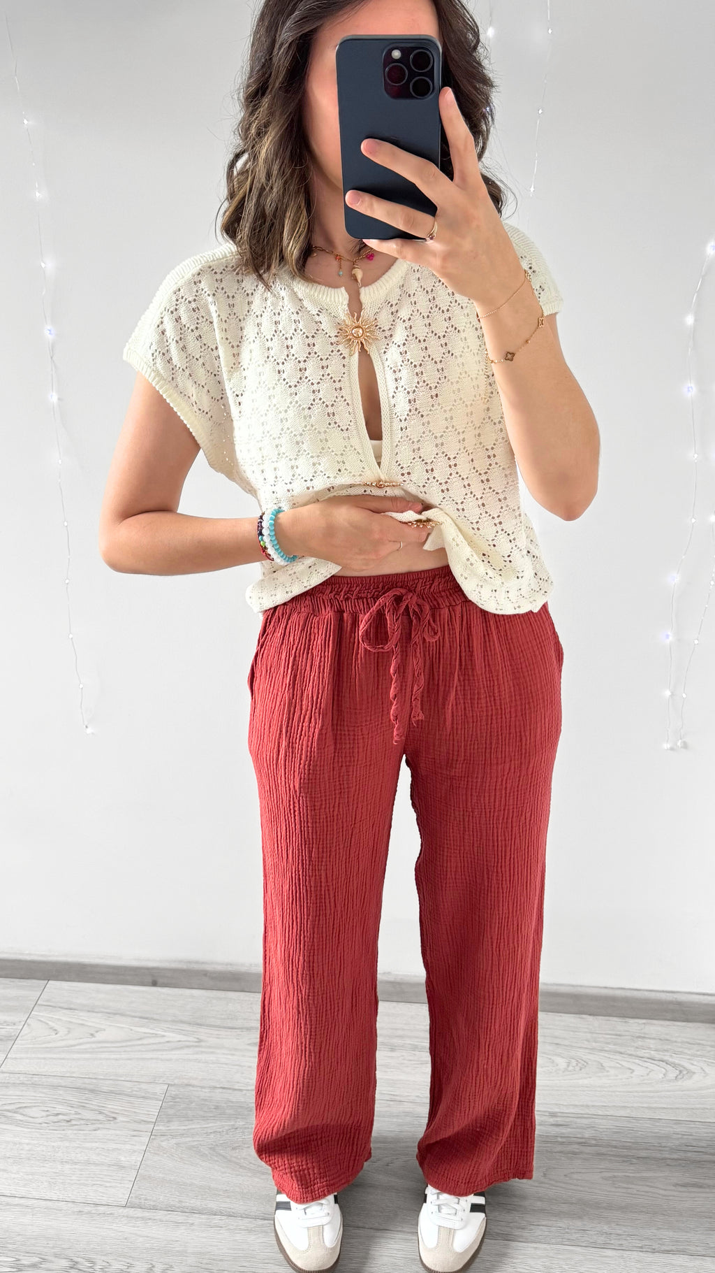 Pantalon Gaze De Coton LILOU Terracotta