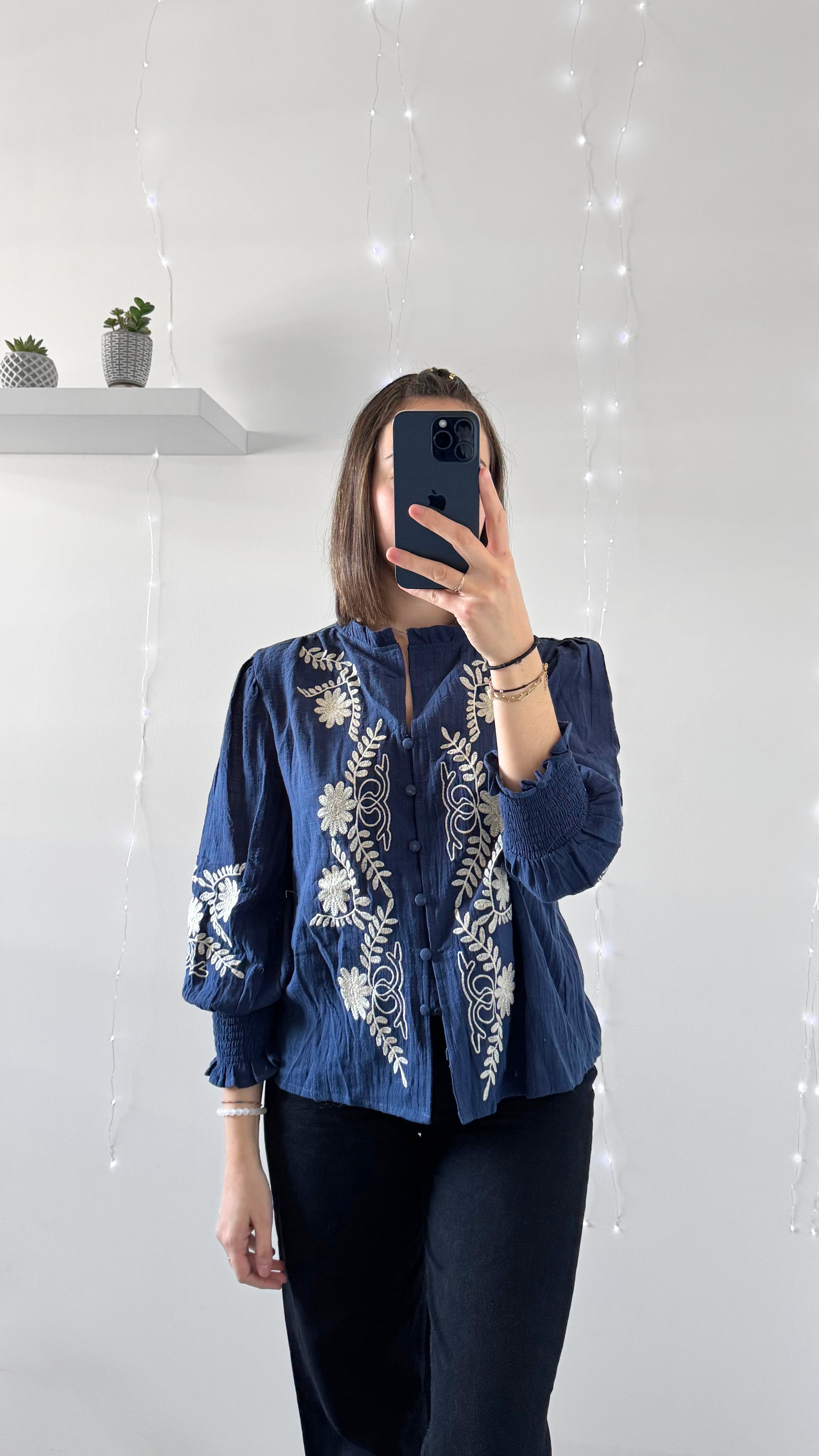 Chemise Brodée MONA Bleu