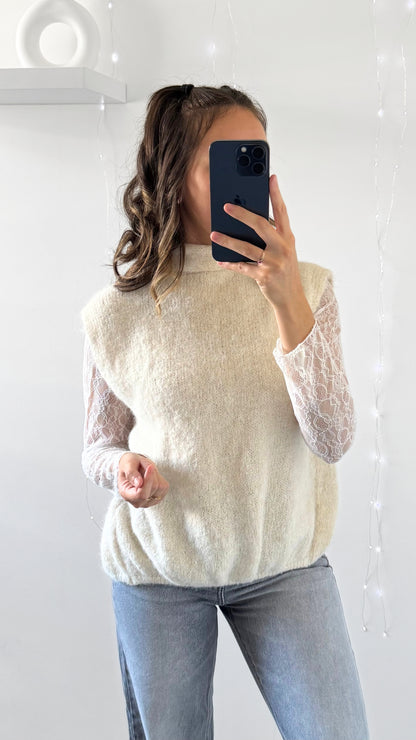 Pull Sans Manches Dos Nu EMILIE Écru