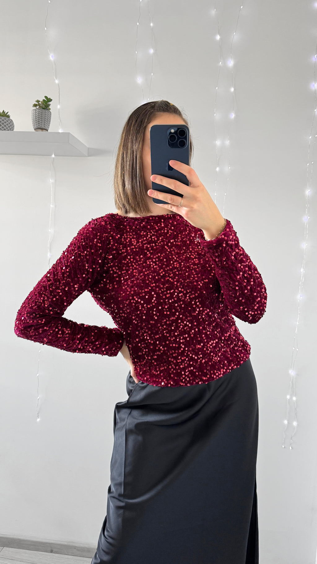 Top Velours À Sequins Avec Noeuds KELLY Rouge