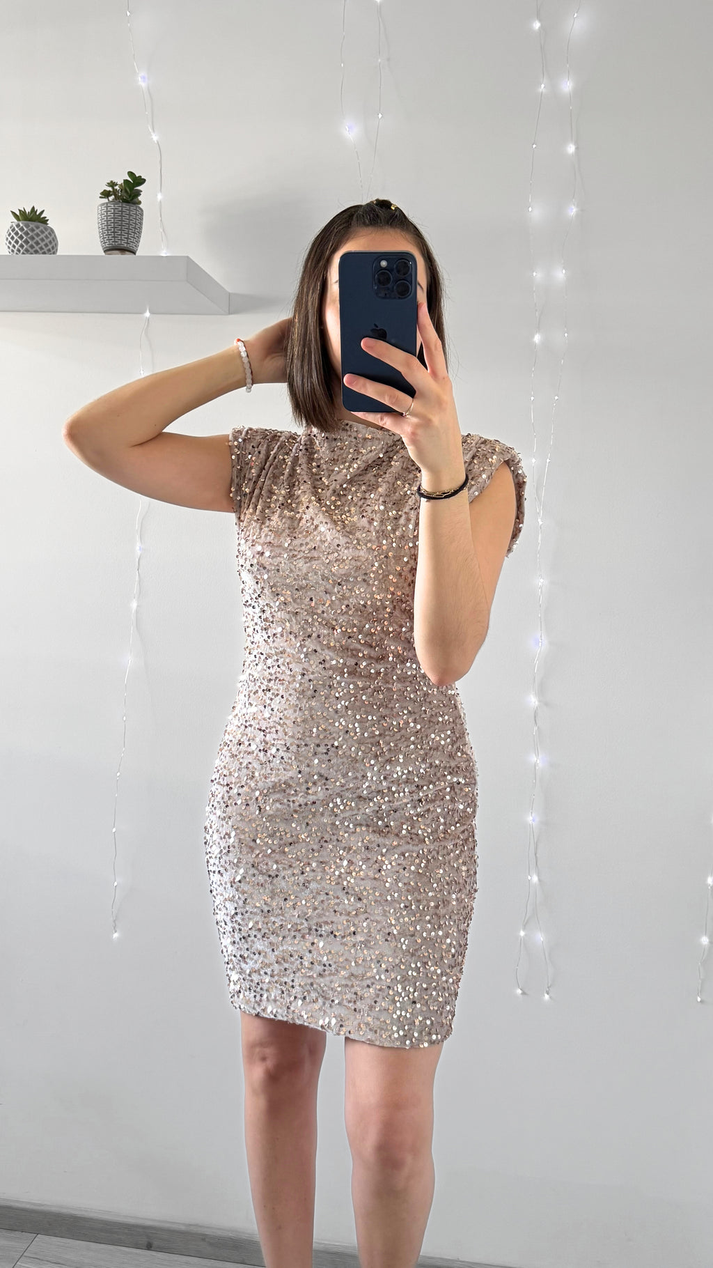 Robe Velours À Sequins ANGÉLINA Beige