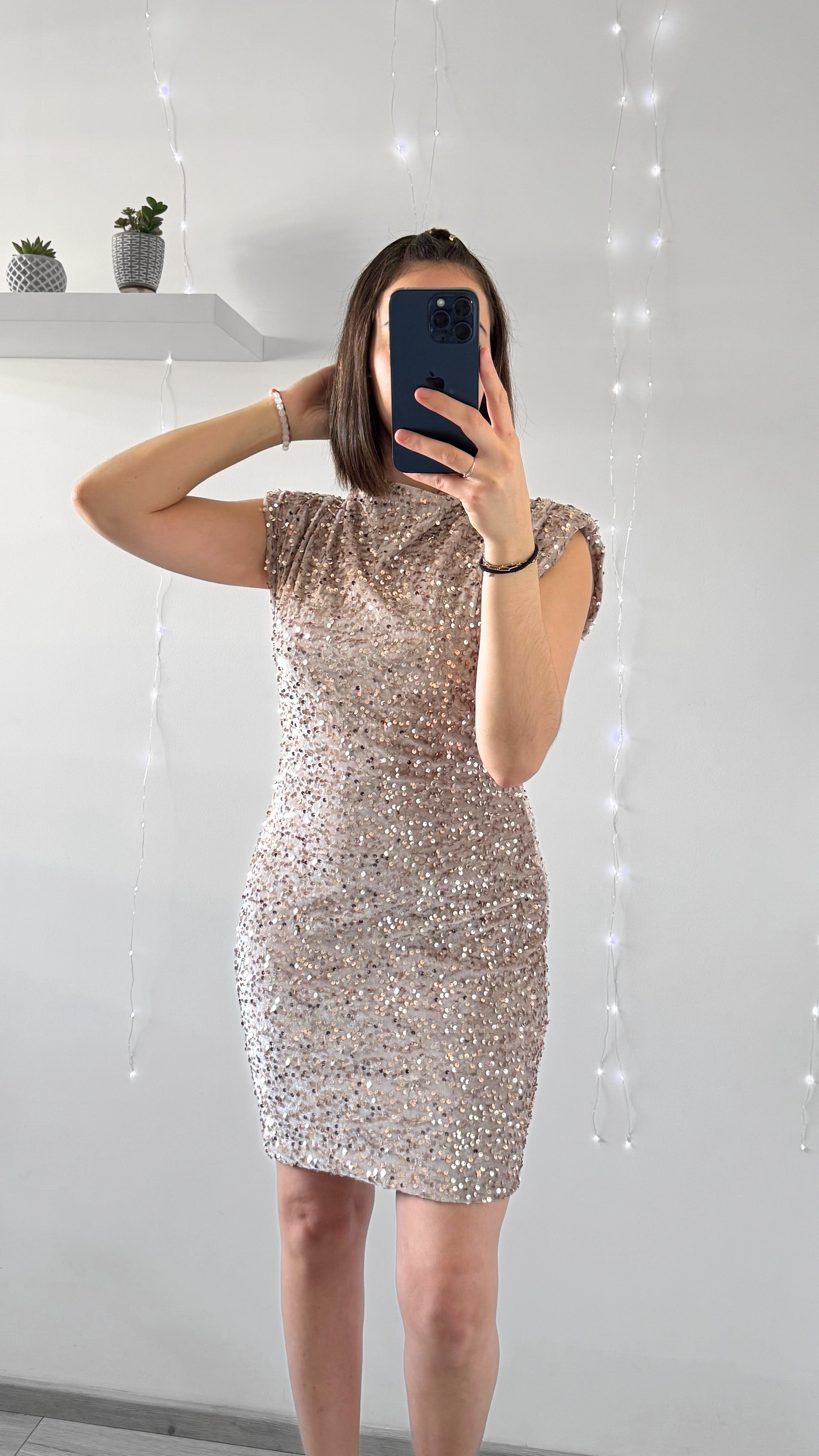 Robe Velours À Sequins ANGÉLINA Beige