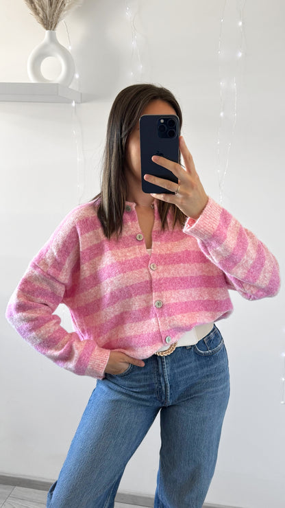 Gilet Rayures « GOOD VIBES » Rose