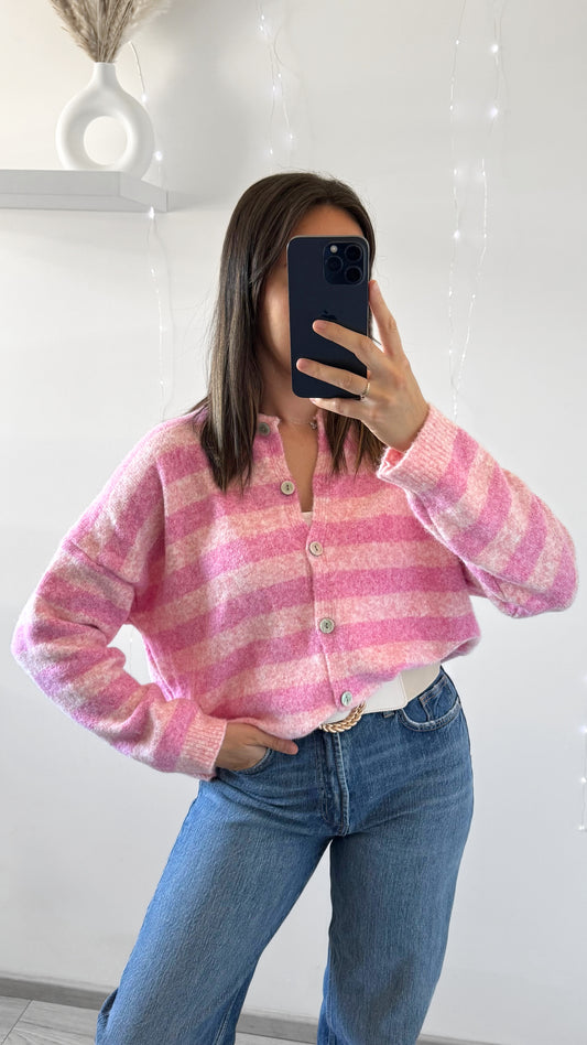 Gilet Rayures « GOOD VIBES » Rose