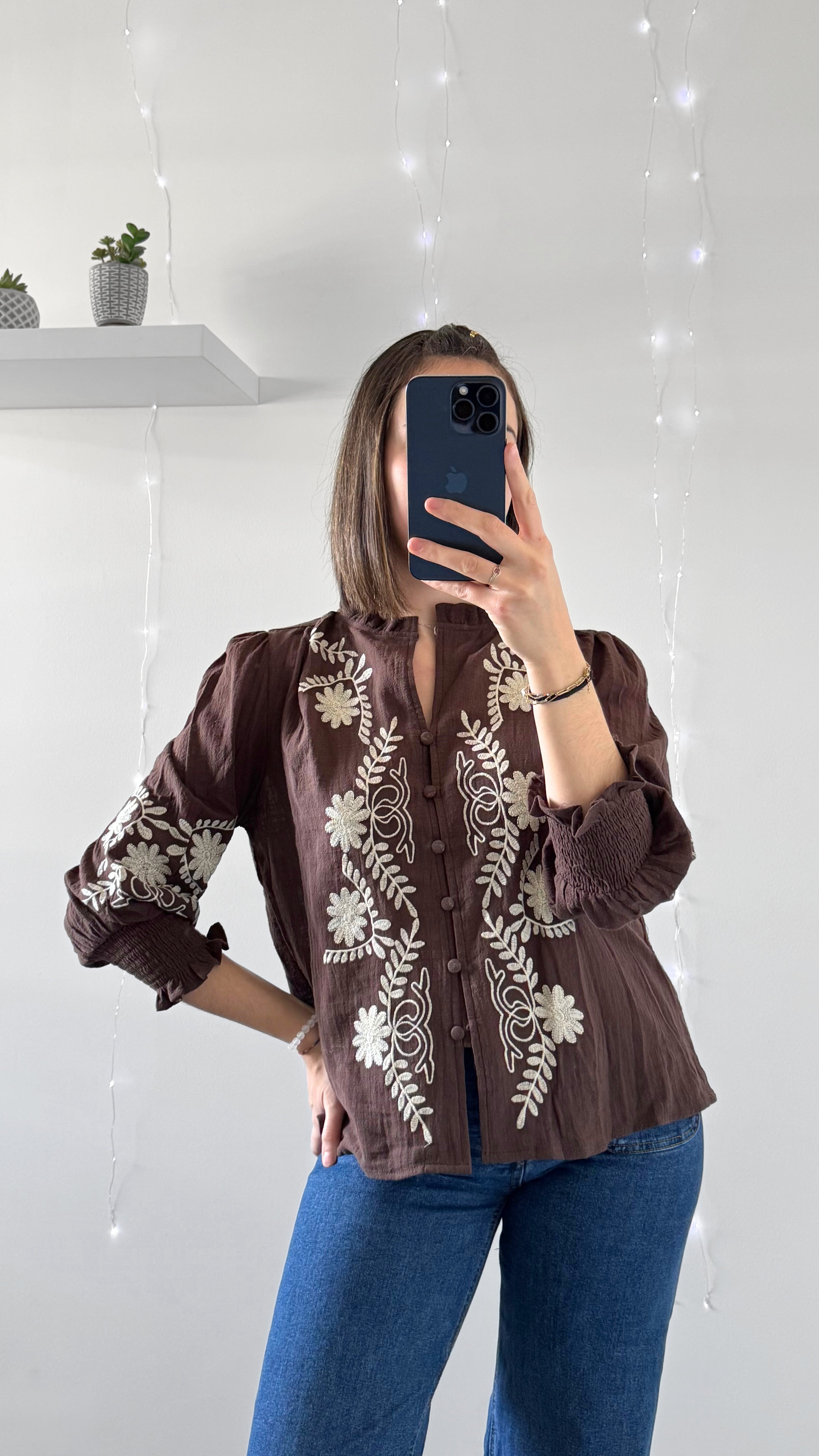 Chemise Brodée MONA Marron