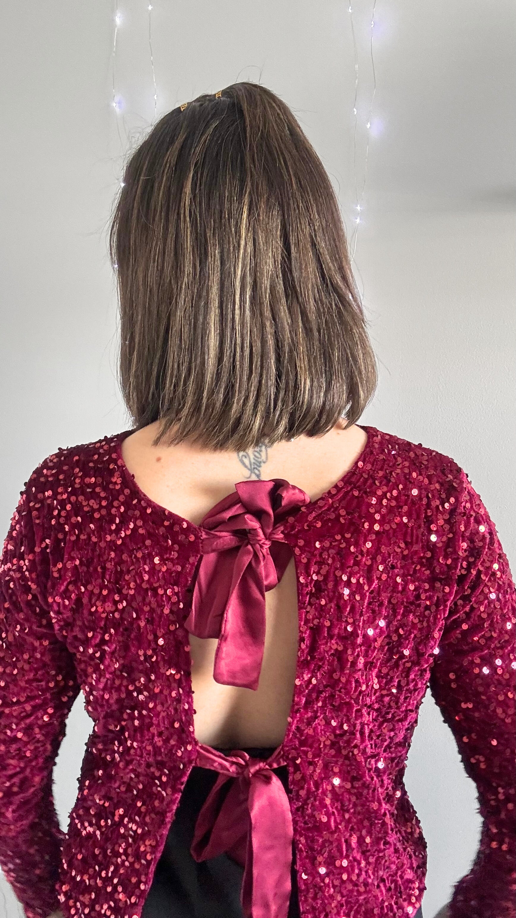 Top Velours À Sequins Avec Noeuds KELLY Rouge