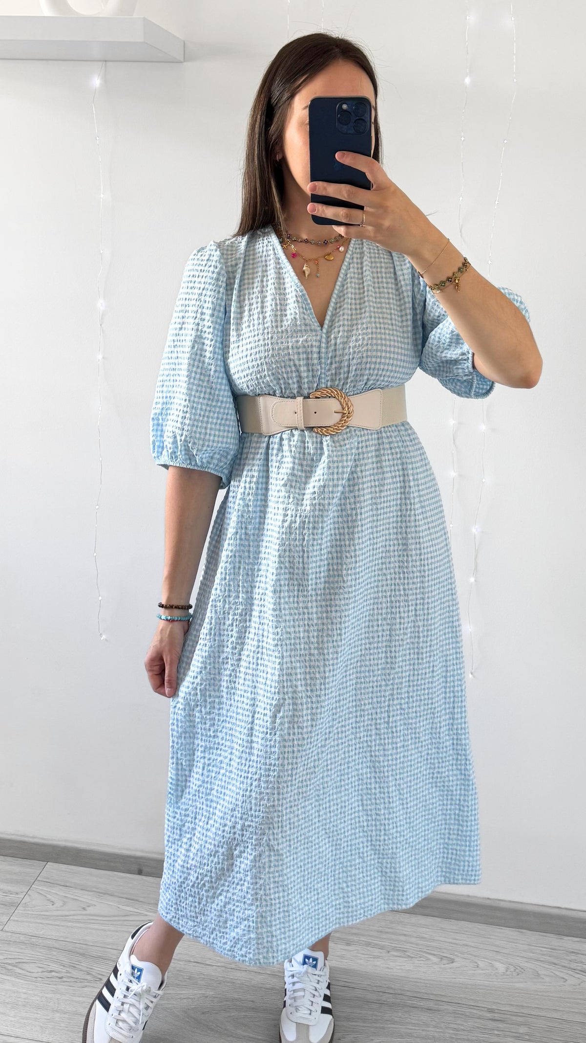 Robe Mi-Longue VICHY Bleu Ciel