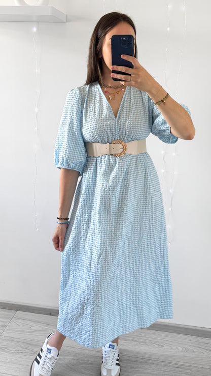 Robe Mi-Longue VICHY Bleu Ciel