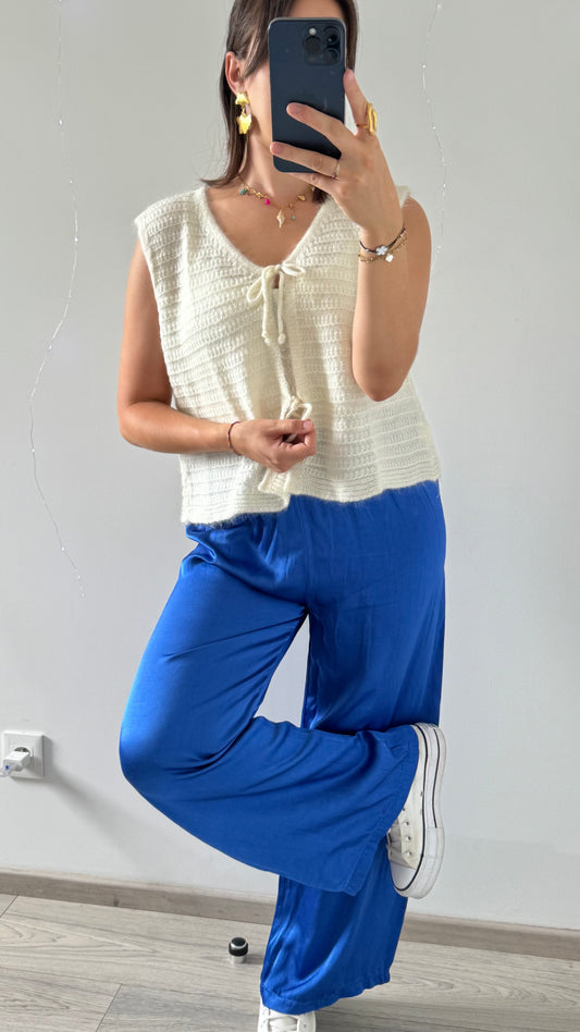 Pantalon satiné SALOMÉ Bleu
