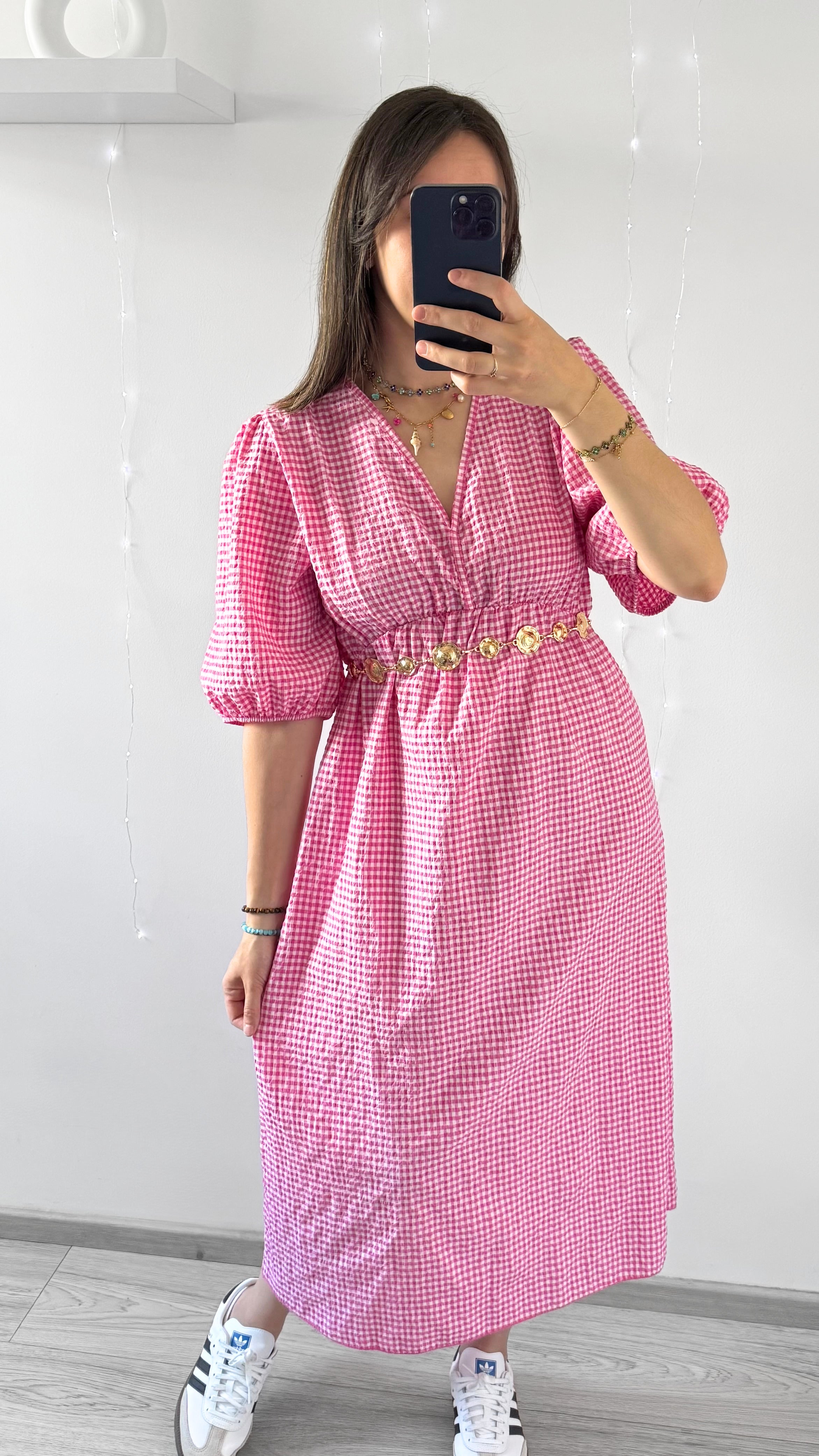 Robe Mi-Longue VICHY Rose