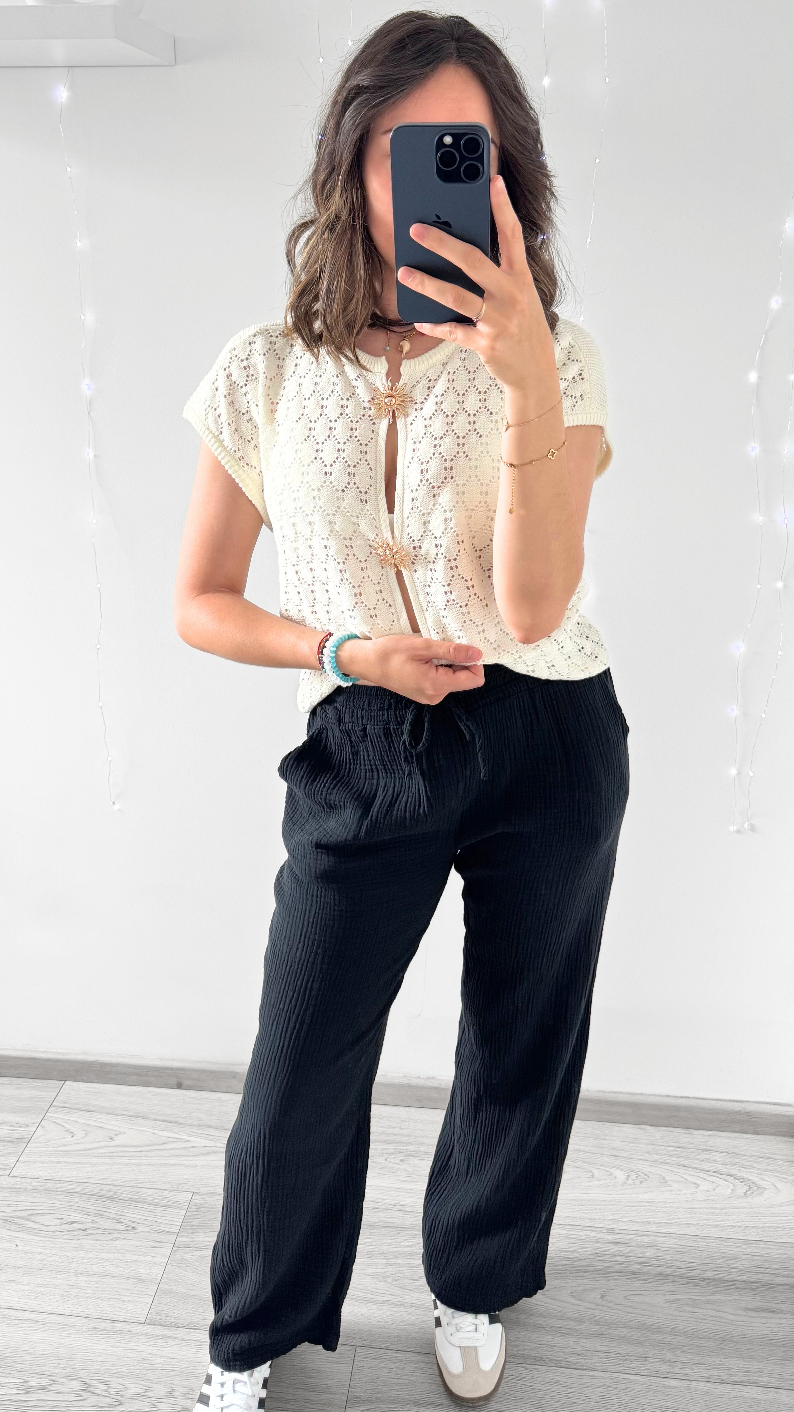 Pantalon Gaze De Coton LILOU Noir