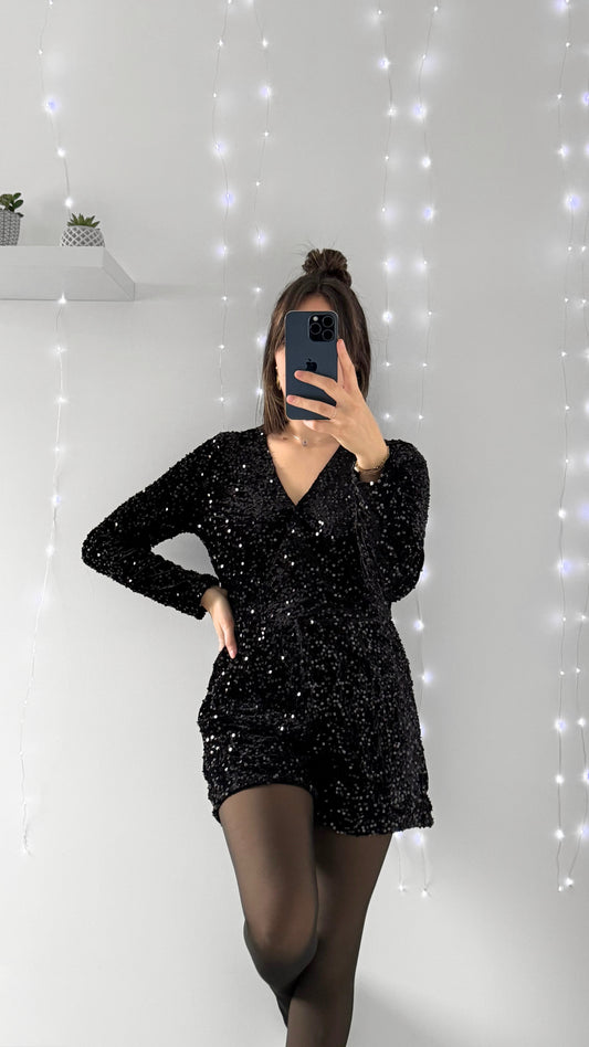 Combi-short Velours À Sequins DIAMANT Noir