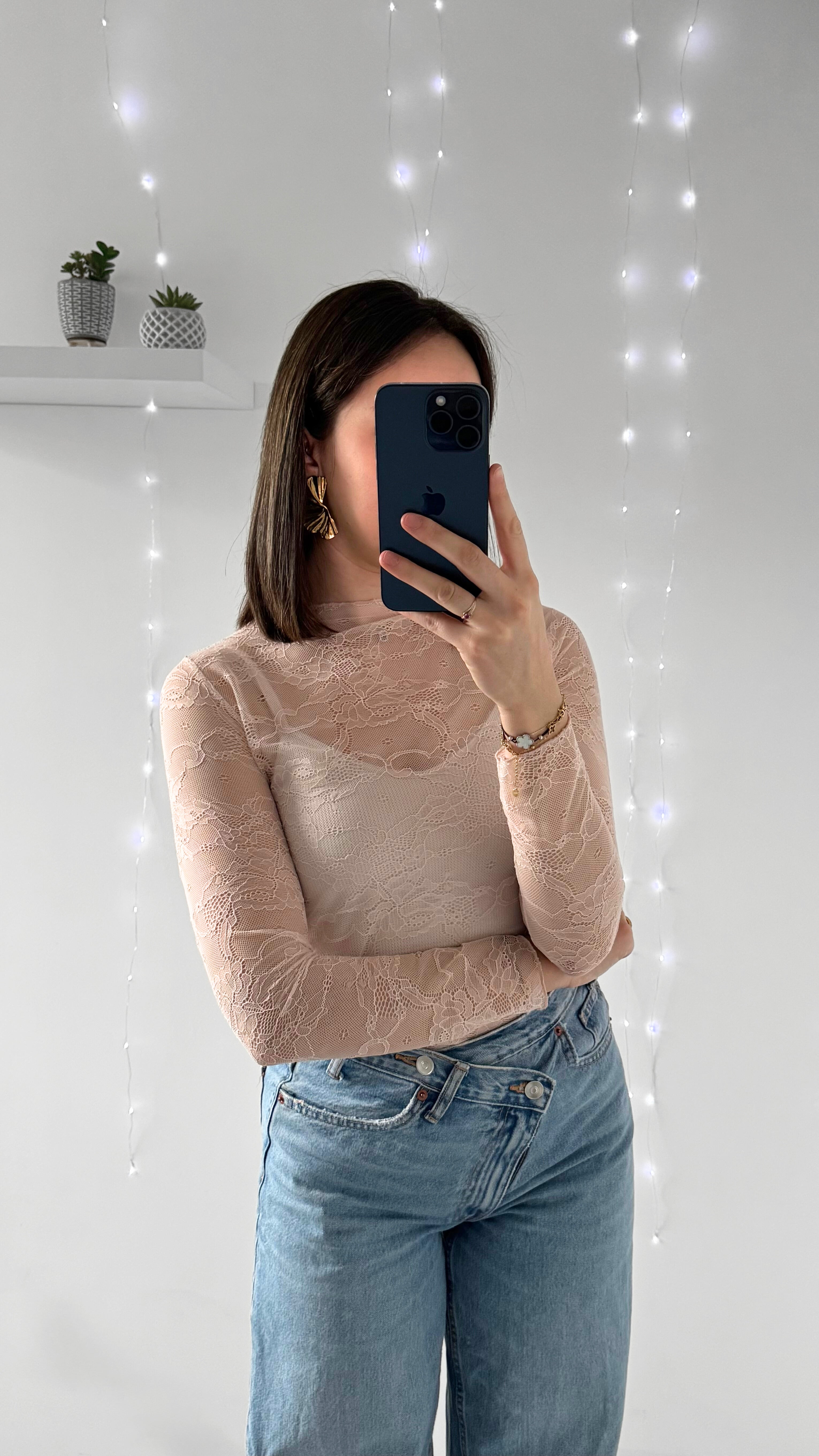 Sous Pull Dentelle ELLOH Rose Pale