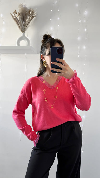 Pull Avec Dentelle CASSIE Corail