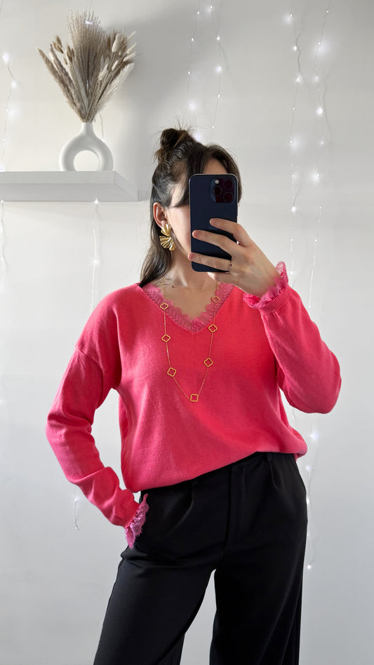 Pull Avec Dentelle CASSIE Corail
