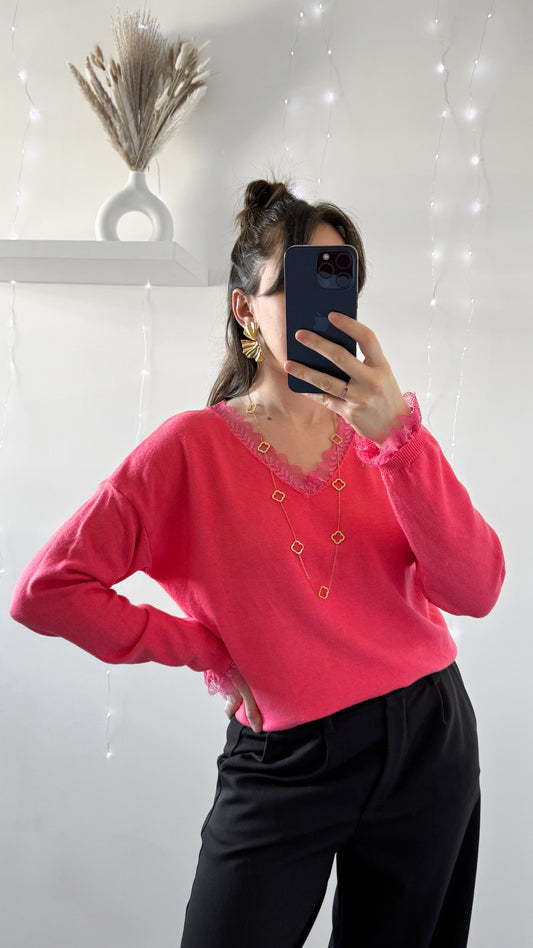 Pull Avec Dentelle CASSIE Corail