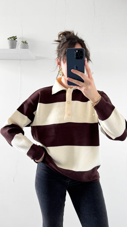 Polo Rayé ANAË Crème & Marron