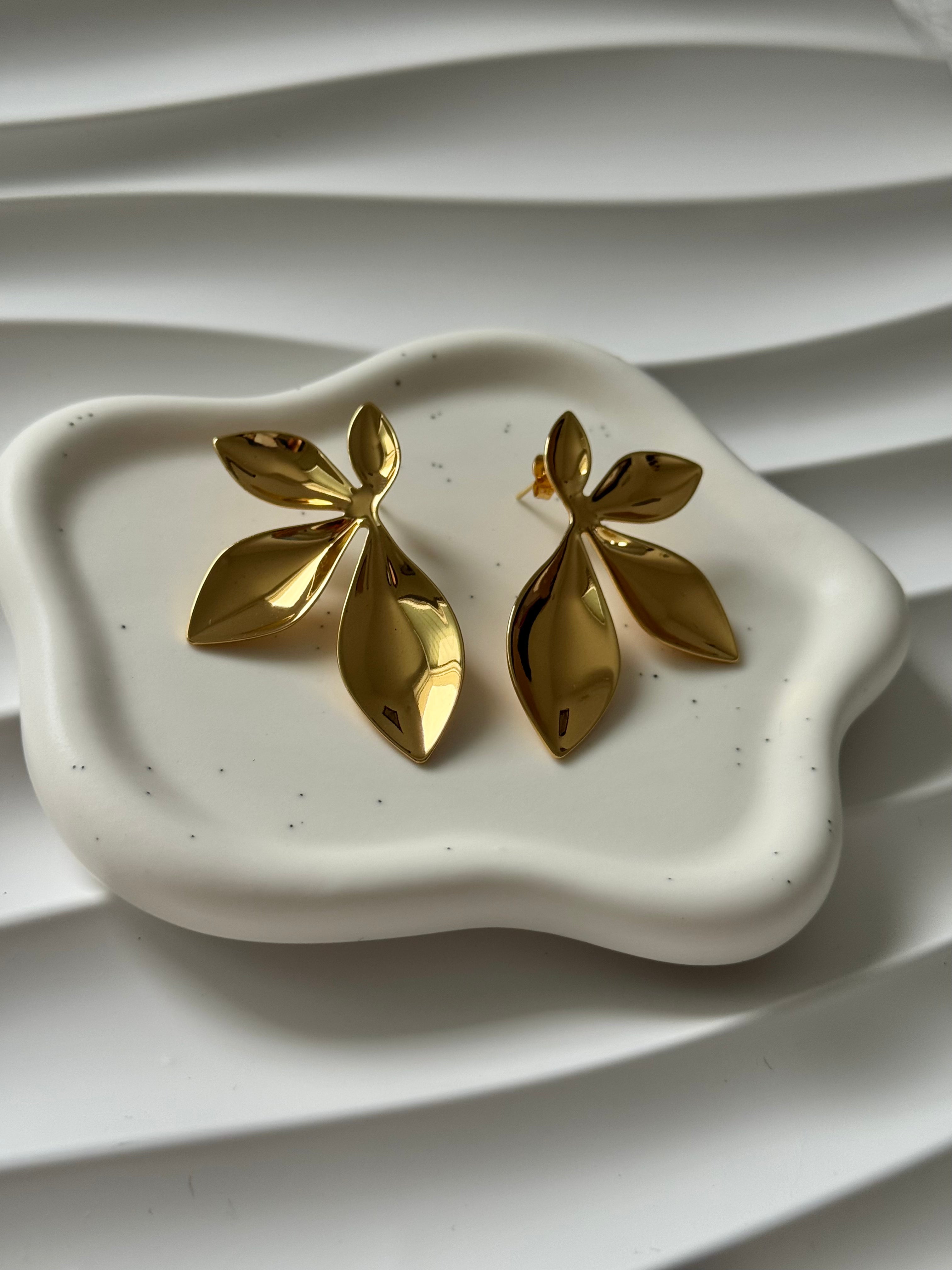 Boucles D’oreilles Feuilles Dorées
