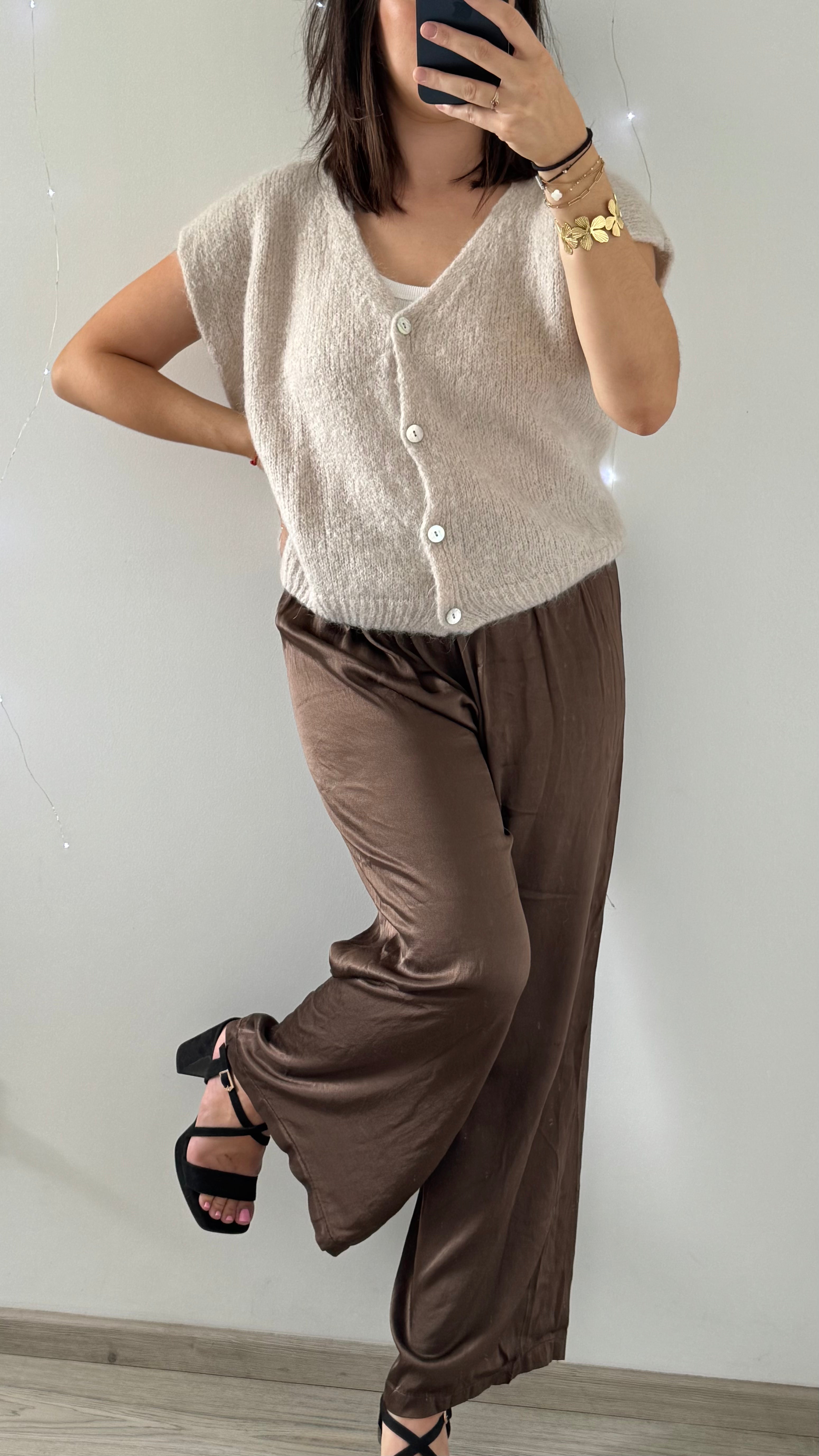 Pantalon satiné SALOMÉ Chocolat