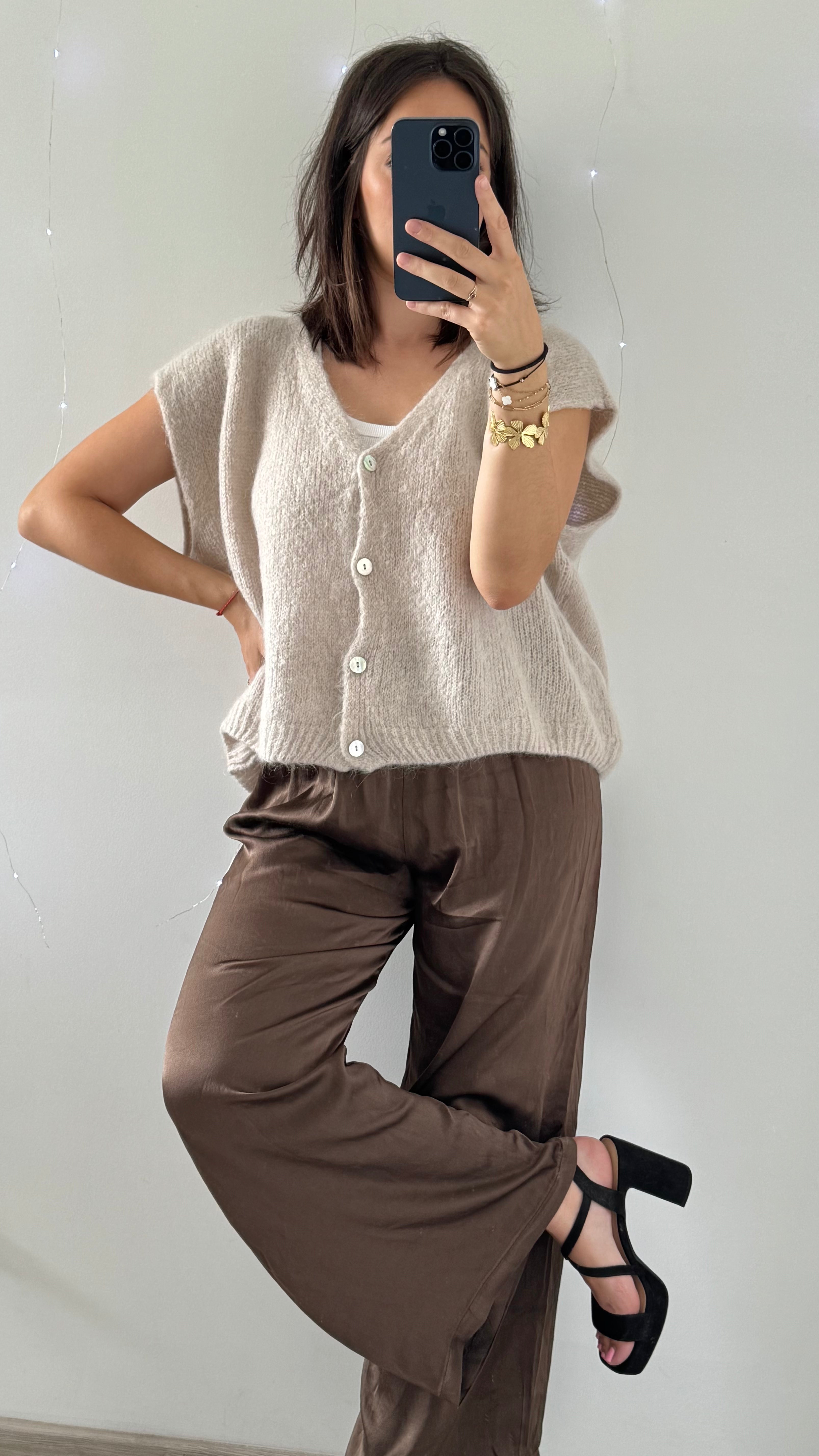Pantalon satiné SALOMÉ Chocolat