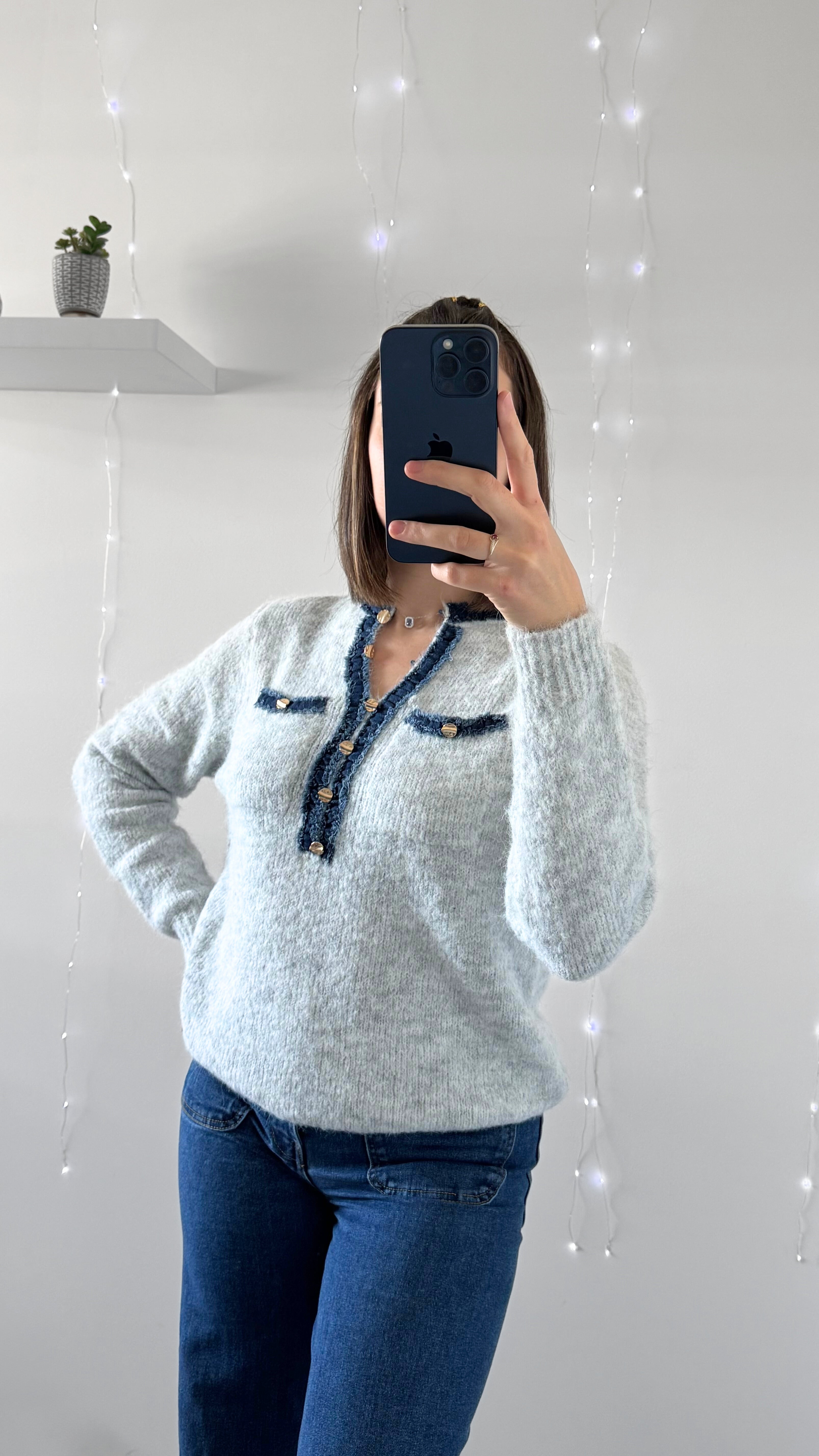 Pull Col V NOÉLIA Gris Claire