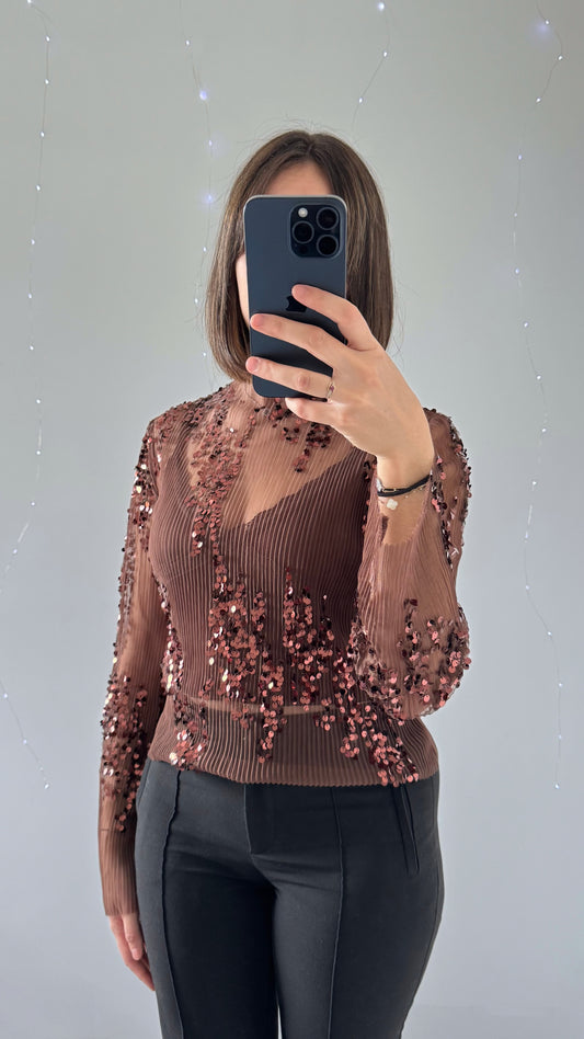 Top À Sequins EMMA Marron