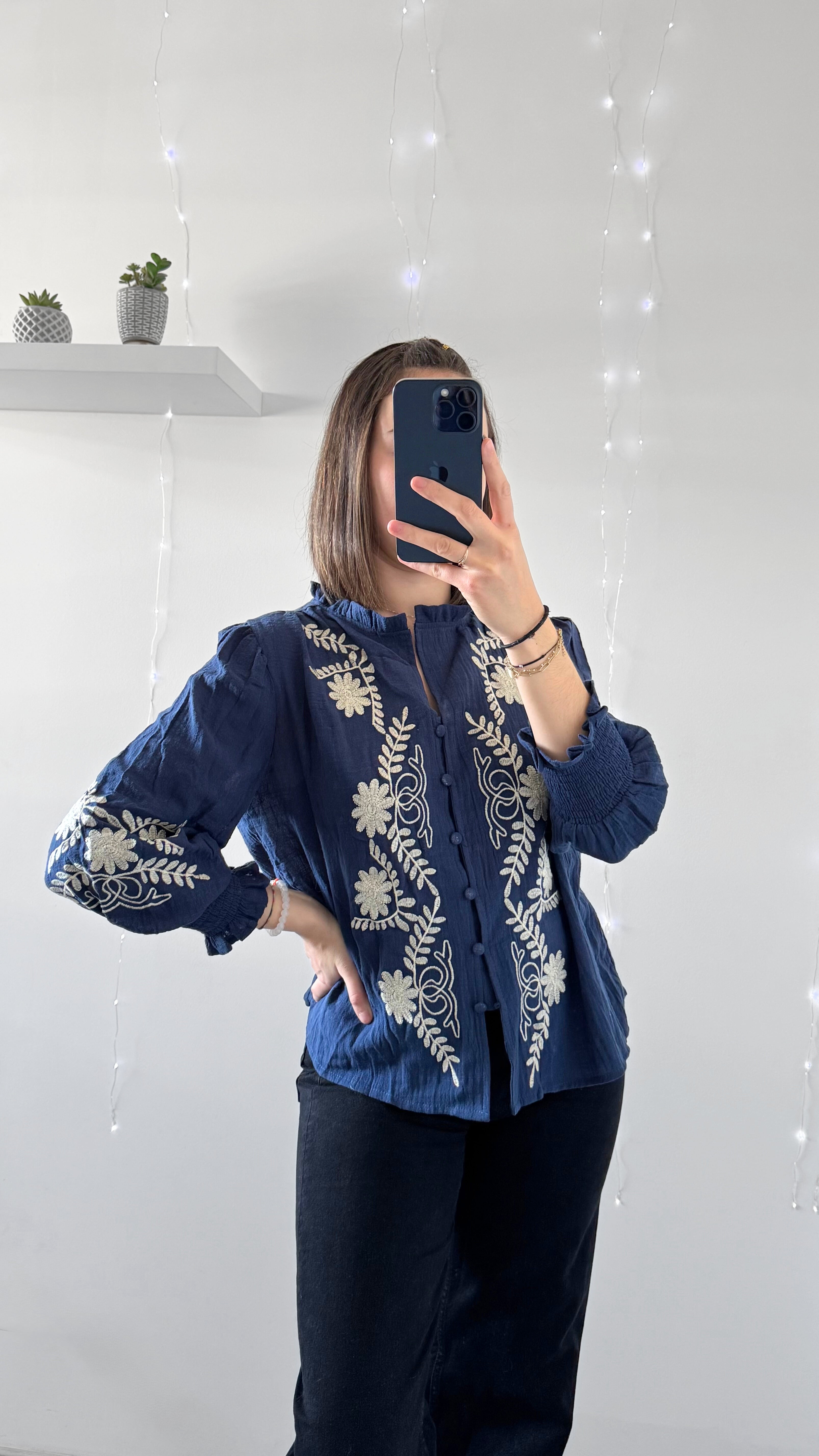 Chemise Brodée MONA Bleu